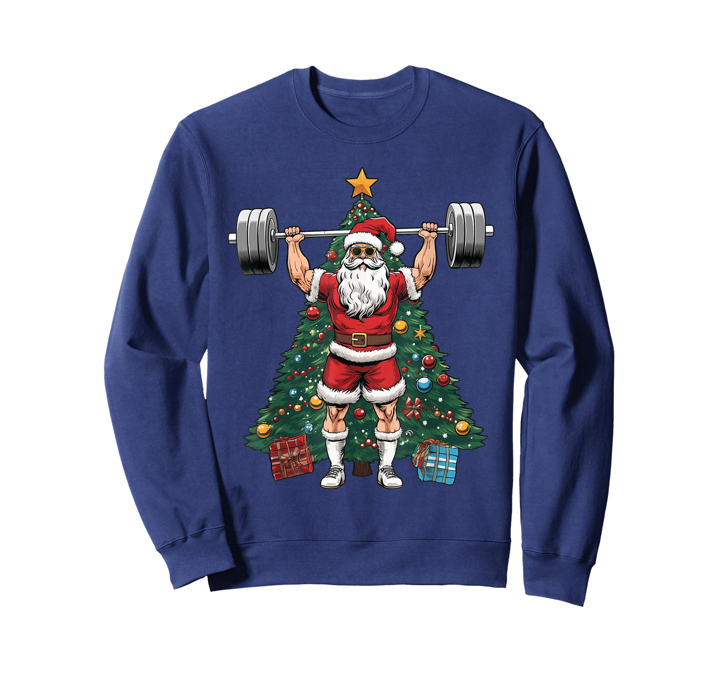 Funny Santa Weightlifting Clean Jerks Workout Christmas T-Shirt