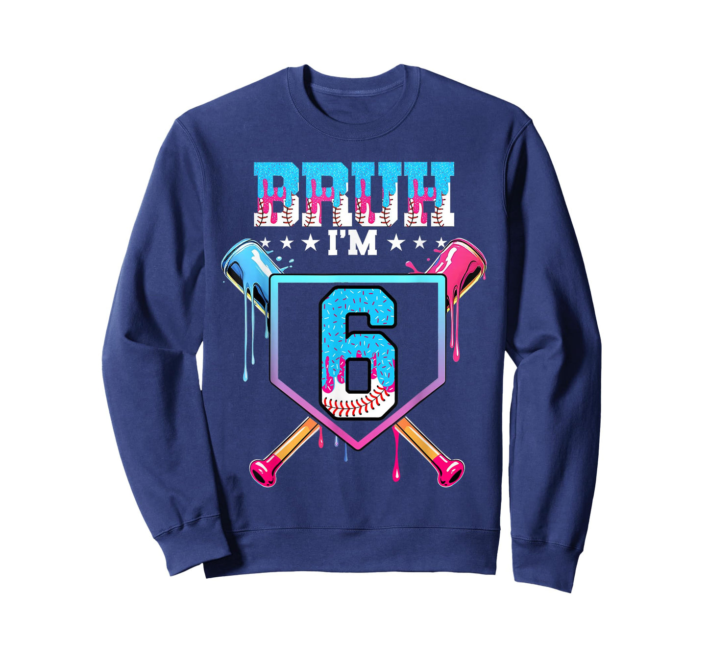 Bruh 6th Birthday Boy Baseball Ice Cream Drip 6 Year Old Boy T-Shirt