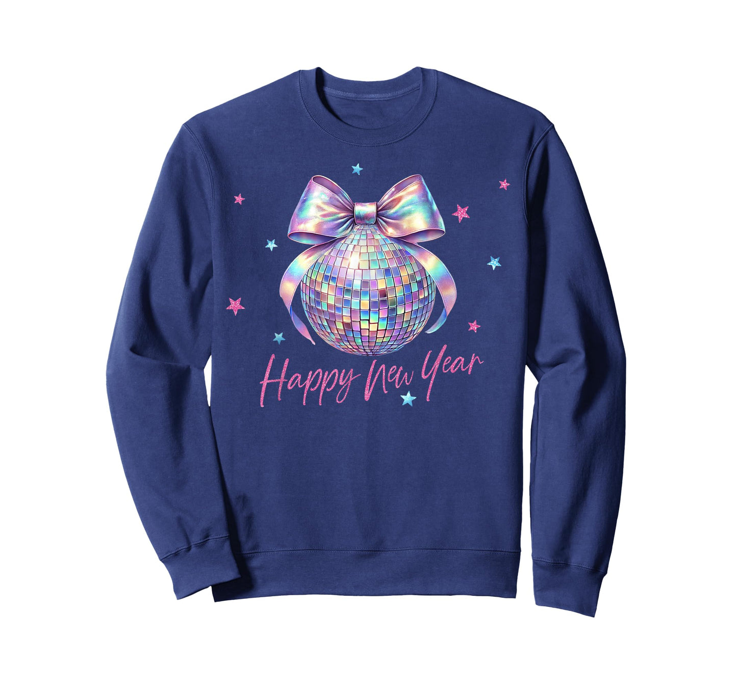 Happy New Year Cute Pink Disco Ball Bow New Year's Eve Girls T-Shirt