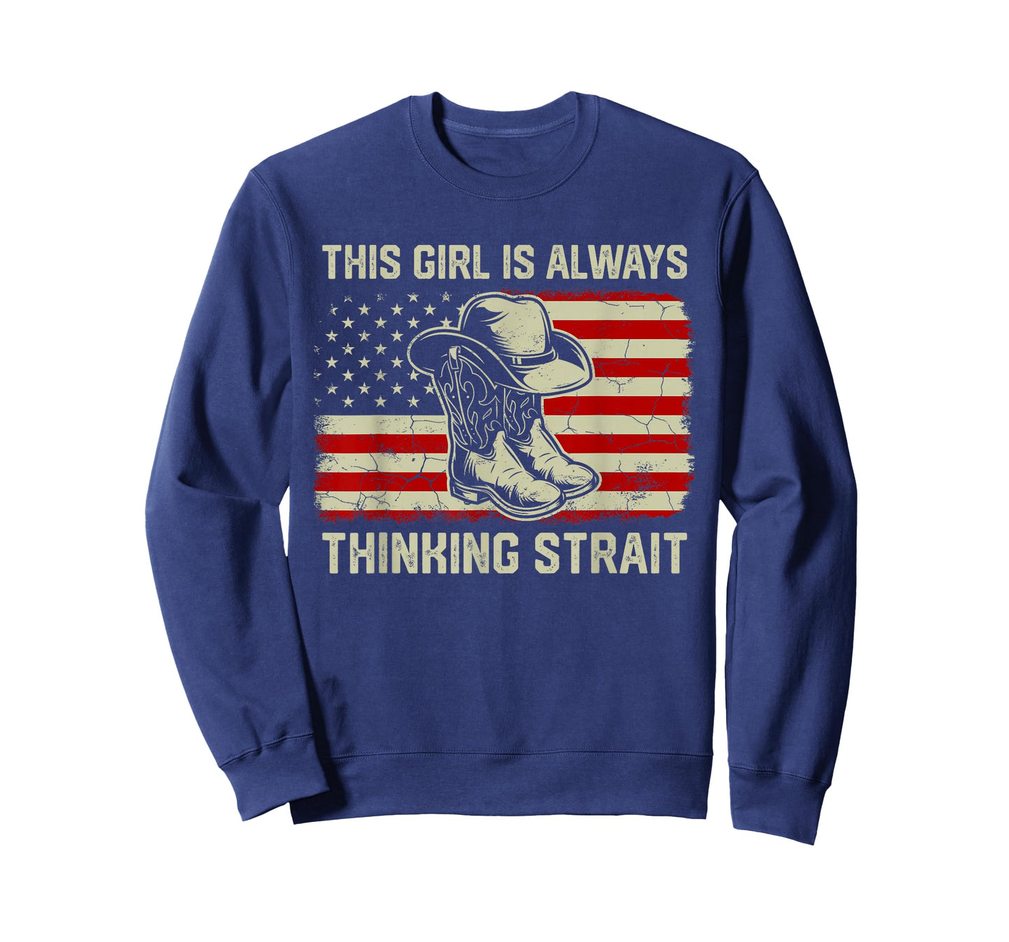 This Girl Is Always Thinking Strait US Flag Cowgirl Western T-Shirt