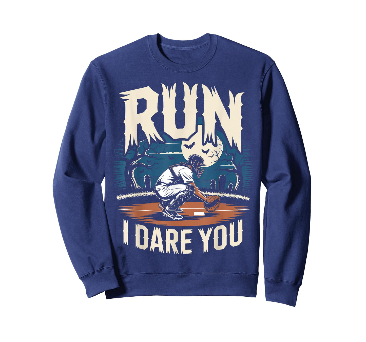 Spooky Graveyard Baseball Catcher Run I Dare You Meme T-Shirt