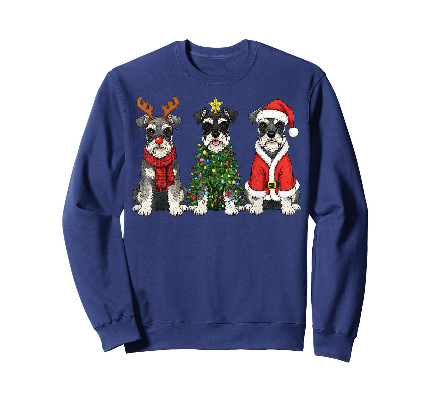 Retro Christmas Miniature Schnauzer Santa Reindeer Dog Lover T-Shirt