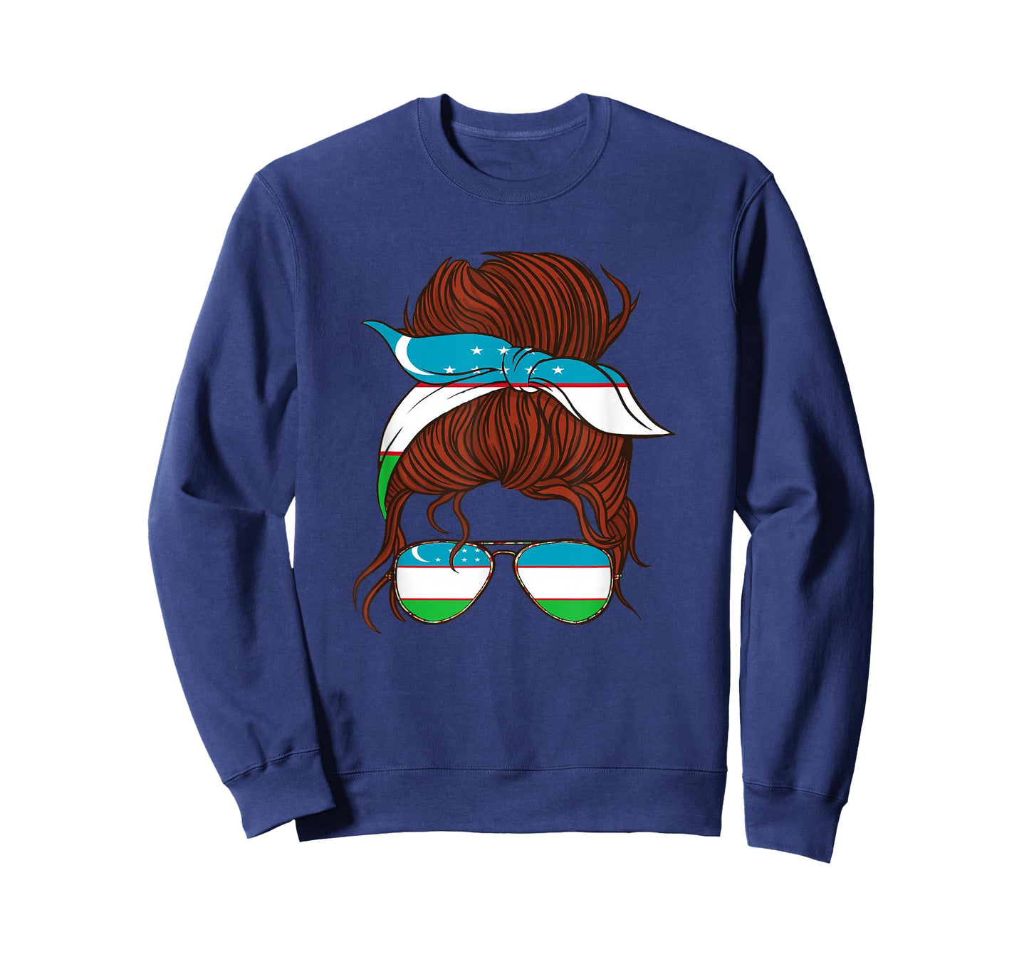 Uzbekistan Flag Uzbek Roots Messy Hair Bun Girl Uzbek Flag T-Shirt