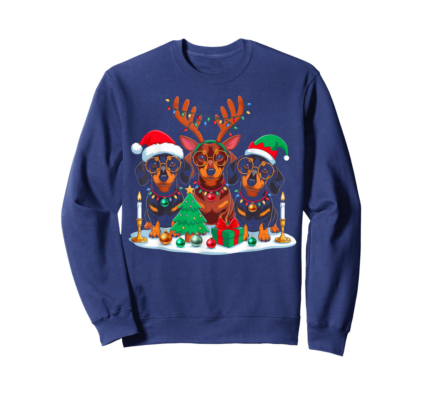 Dachshund Dog Christmas Lights Santa Hat Xmas Dog Lover T-Shirt