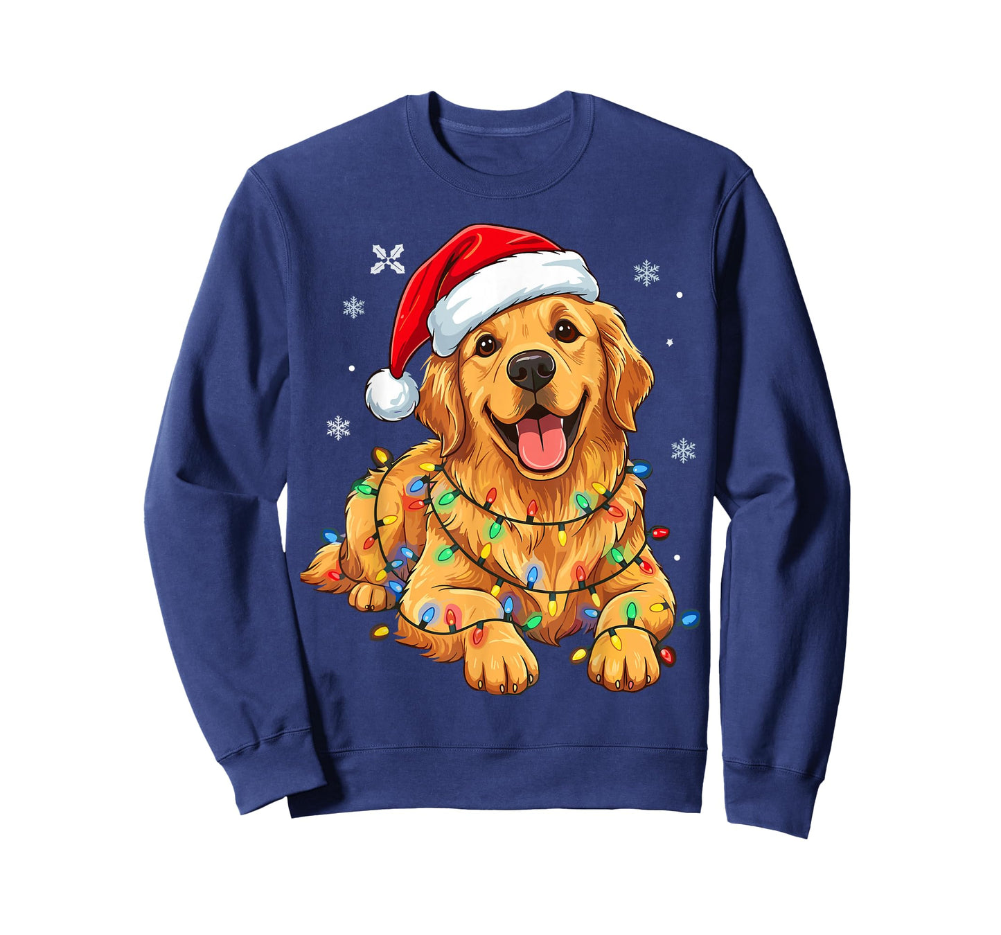 Christmas Dog Golden Retriever Lights Xmas T-Shirt