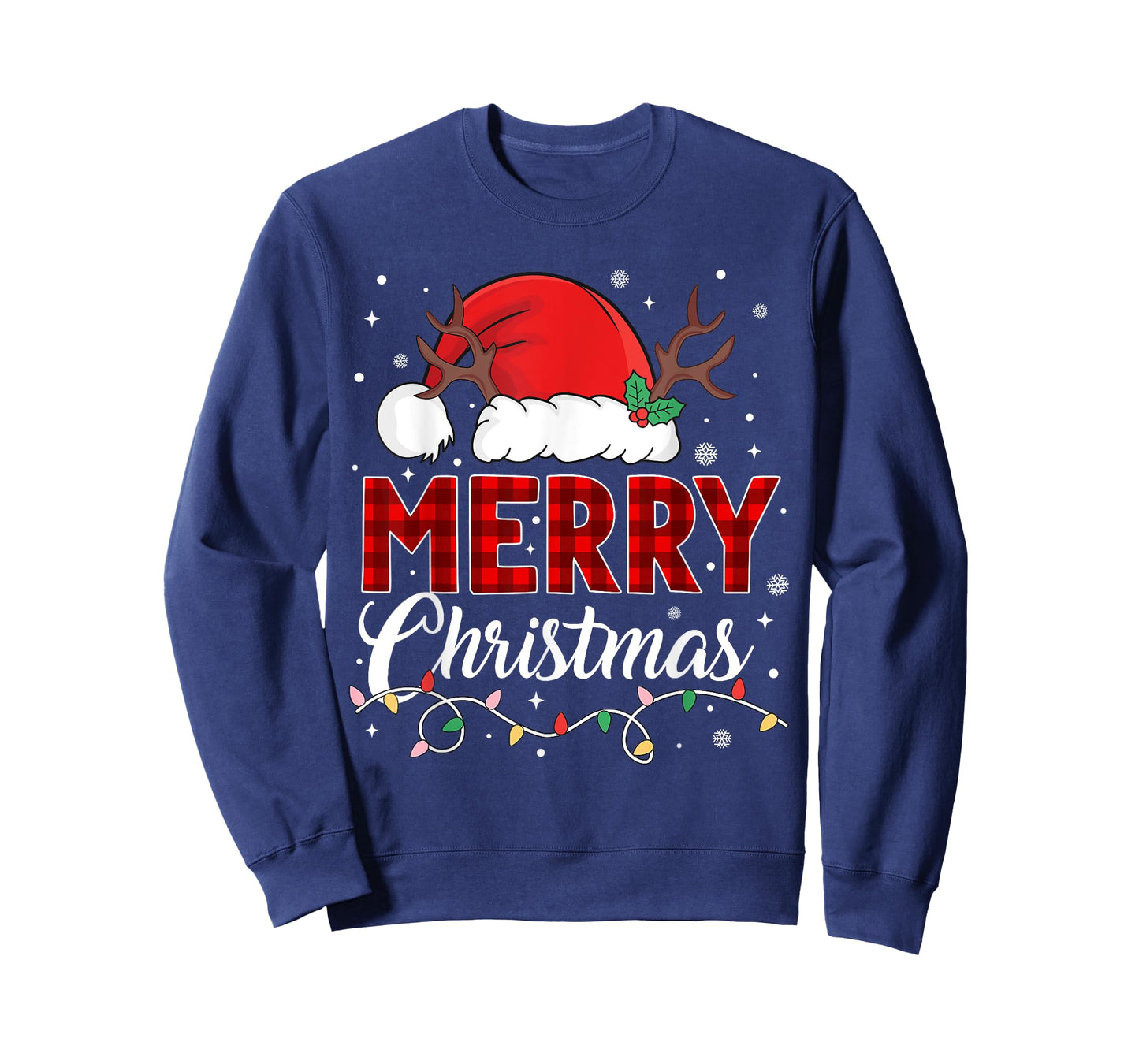 Merry Christmas Lights Red Santa Hat Xmas Family Men Women T-Shirt