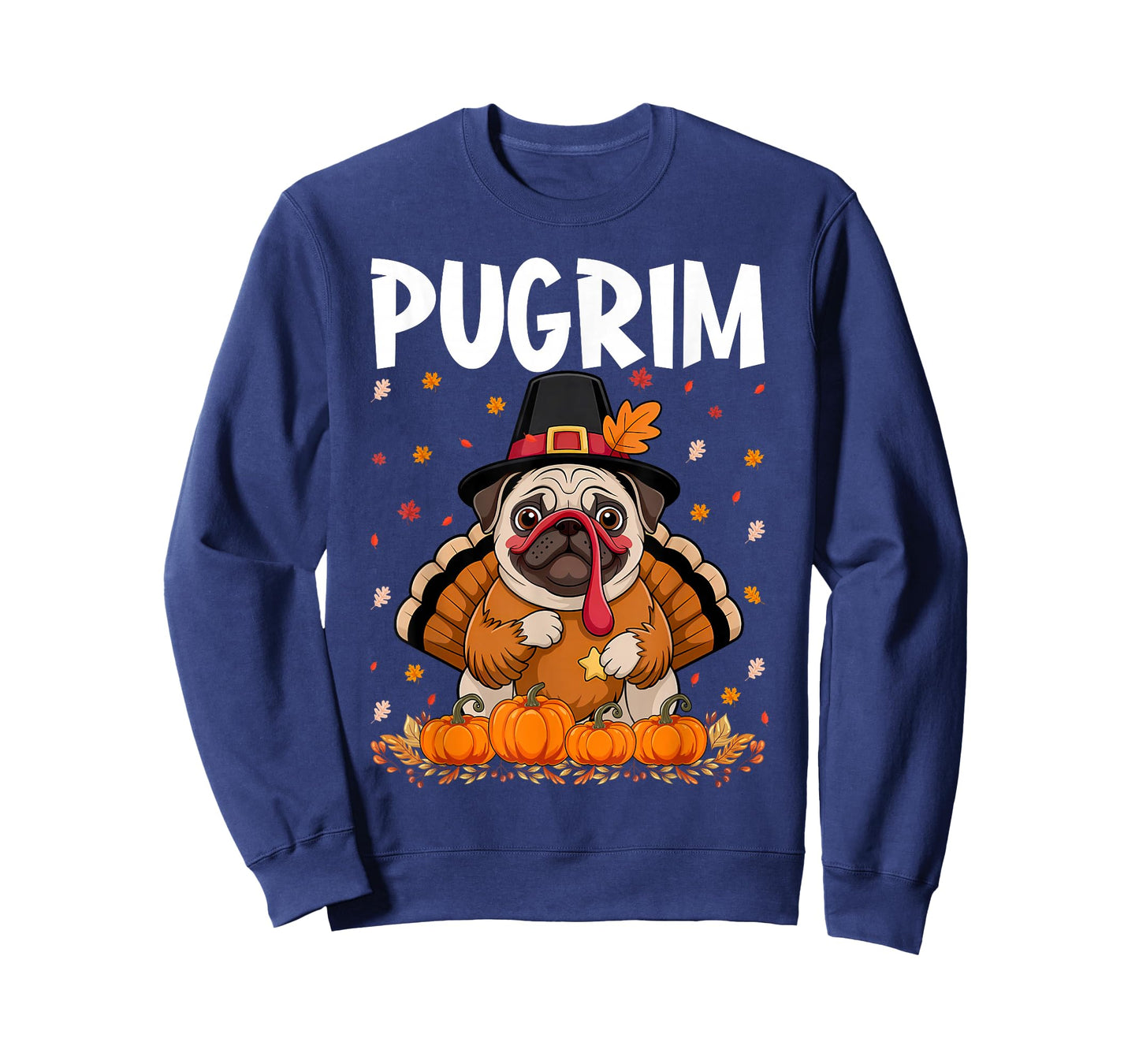 Pugrim Thanksgiving Pug Dog Costume Turkey Fall Leaves Lover T-Shirt