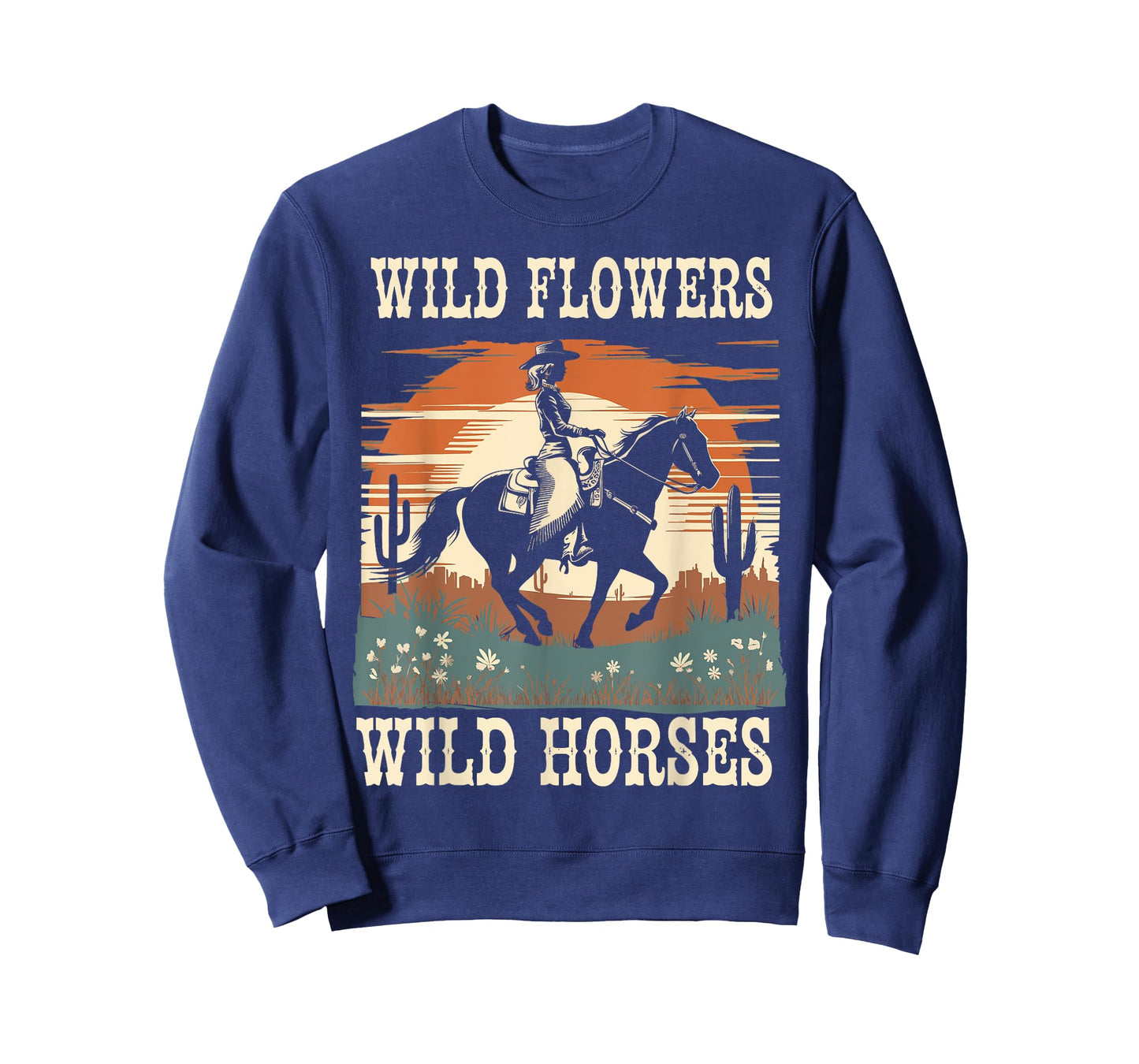 Vintage Retro Cowgirl And Horse Wild Flowers - Wild Horses T-Shirt