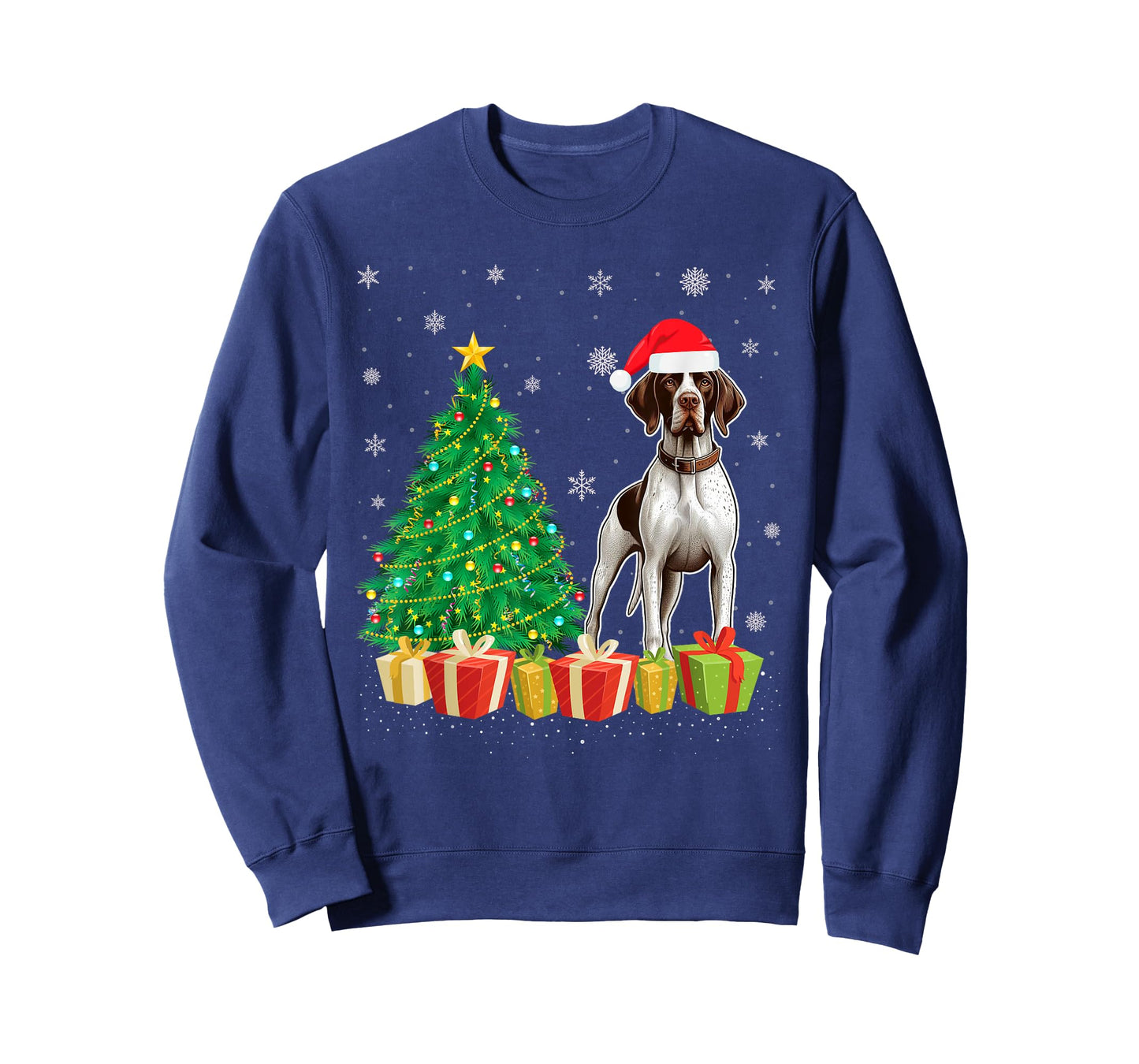 Xmas Tree Lighting Santa Hat English Pointer Dog Christmas T-Shirt for Men Women Kids