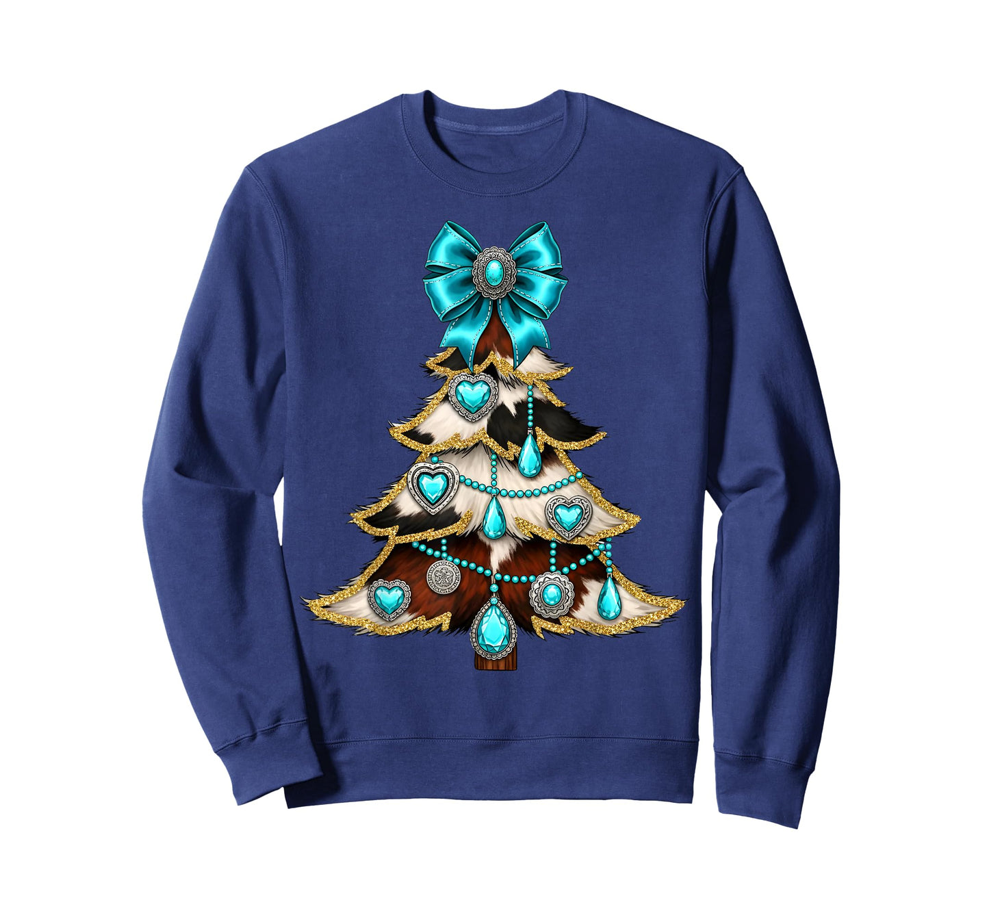 Western Xmas Tree Turquoise Cowhide Cowgirl Farmer Holiday T-Shirt