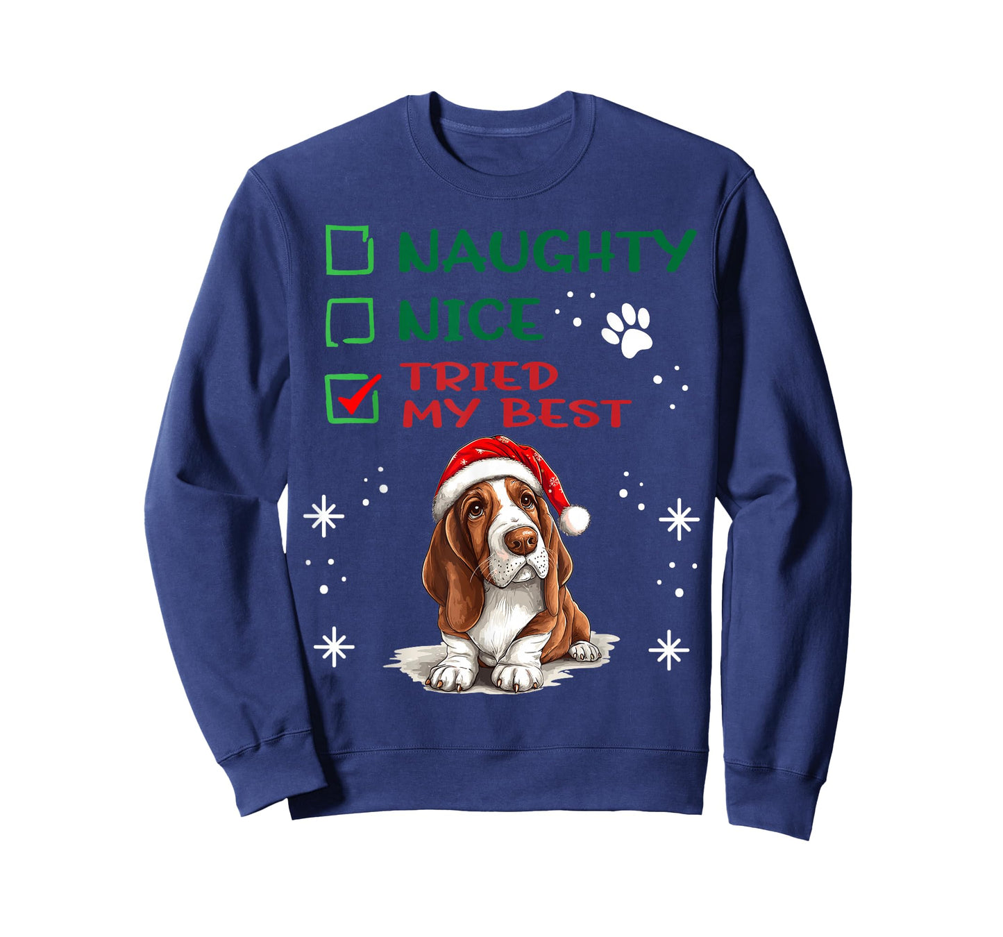Cute Basset Hound Dog Christmas Naughty Nice Tried my Best T-Shirt