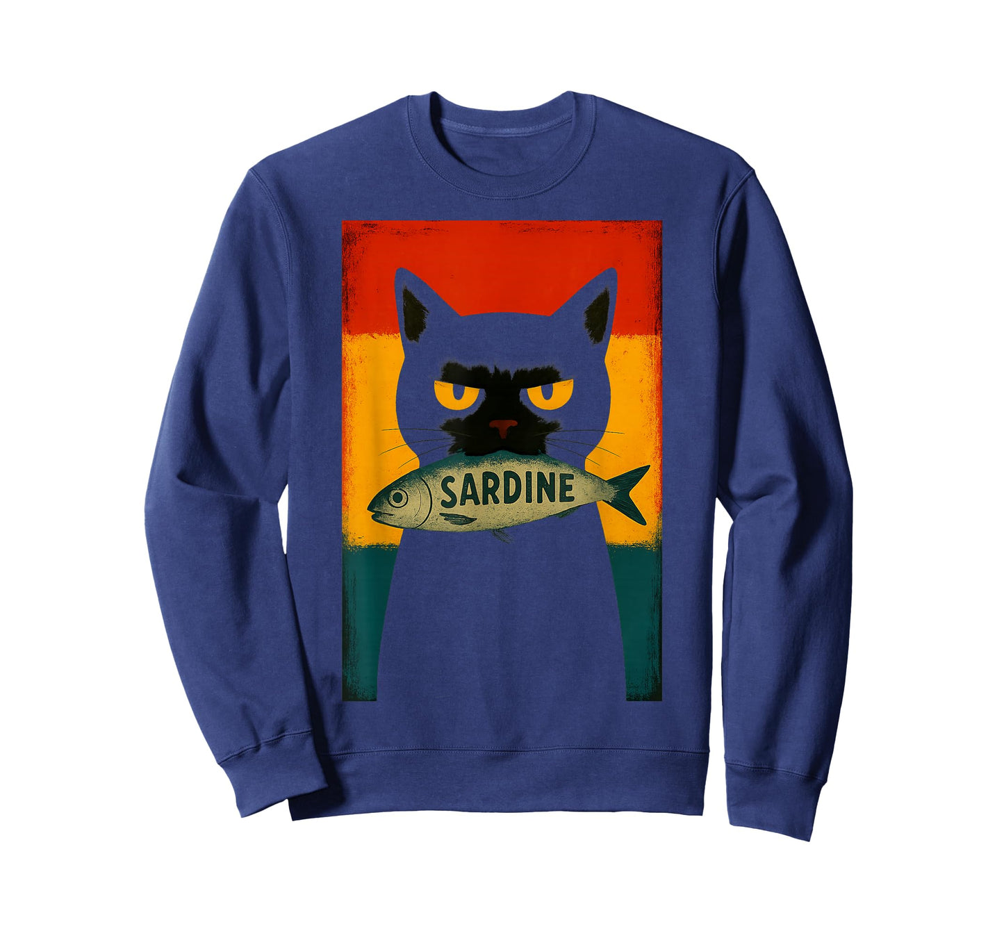 Black Cat with Sardine Retro Style Art Design Spain Cat T-Shirt