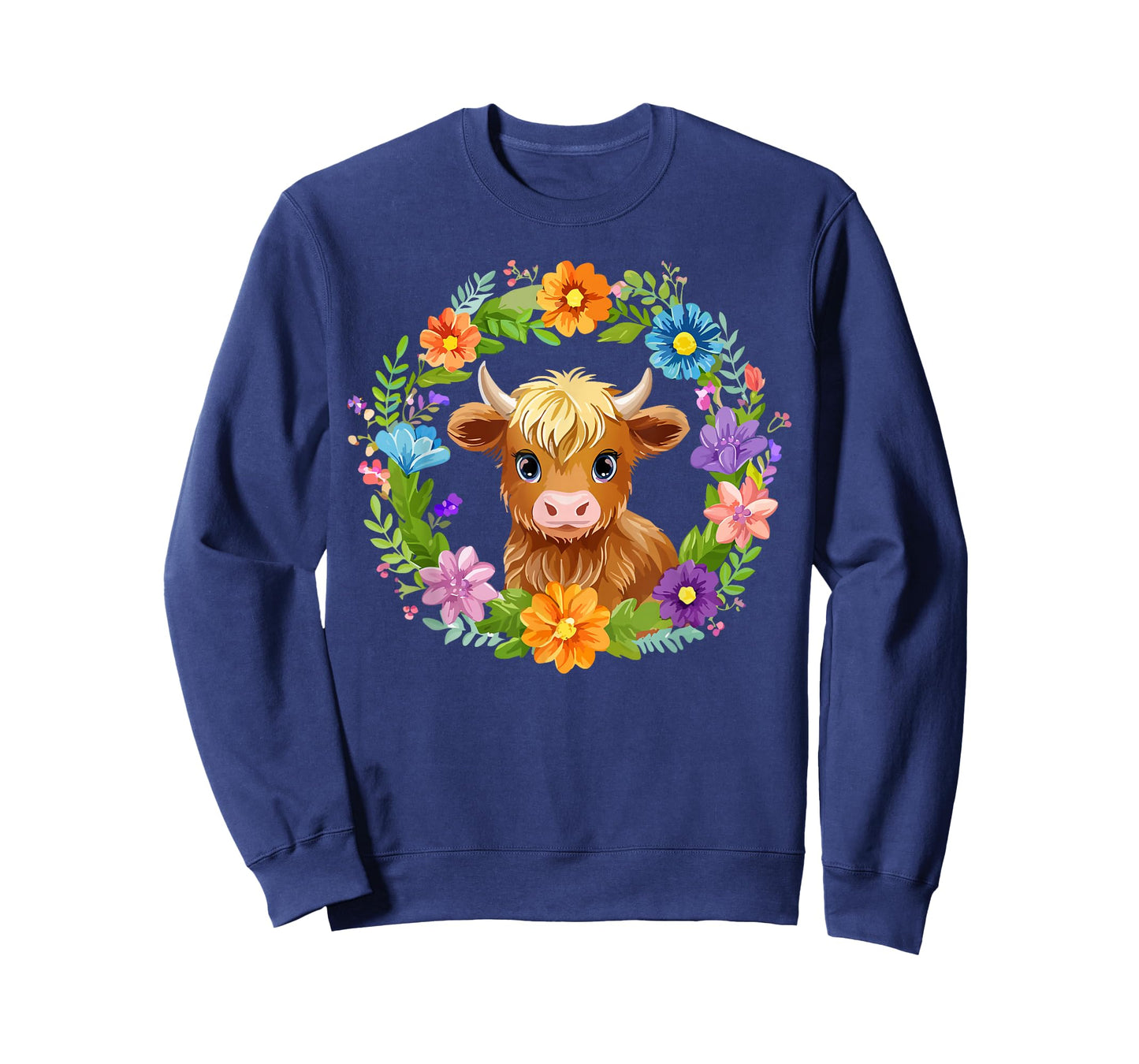 Highland Cow Flowers Wreath Floral Farm Scottish Country T-Shirt
