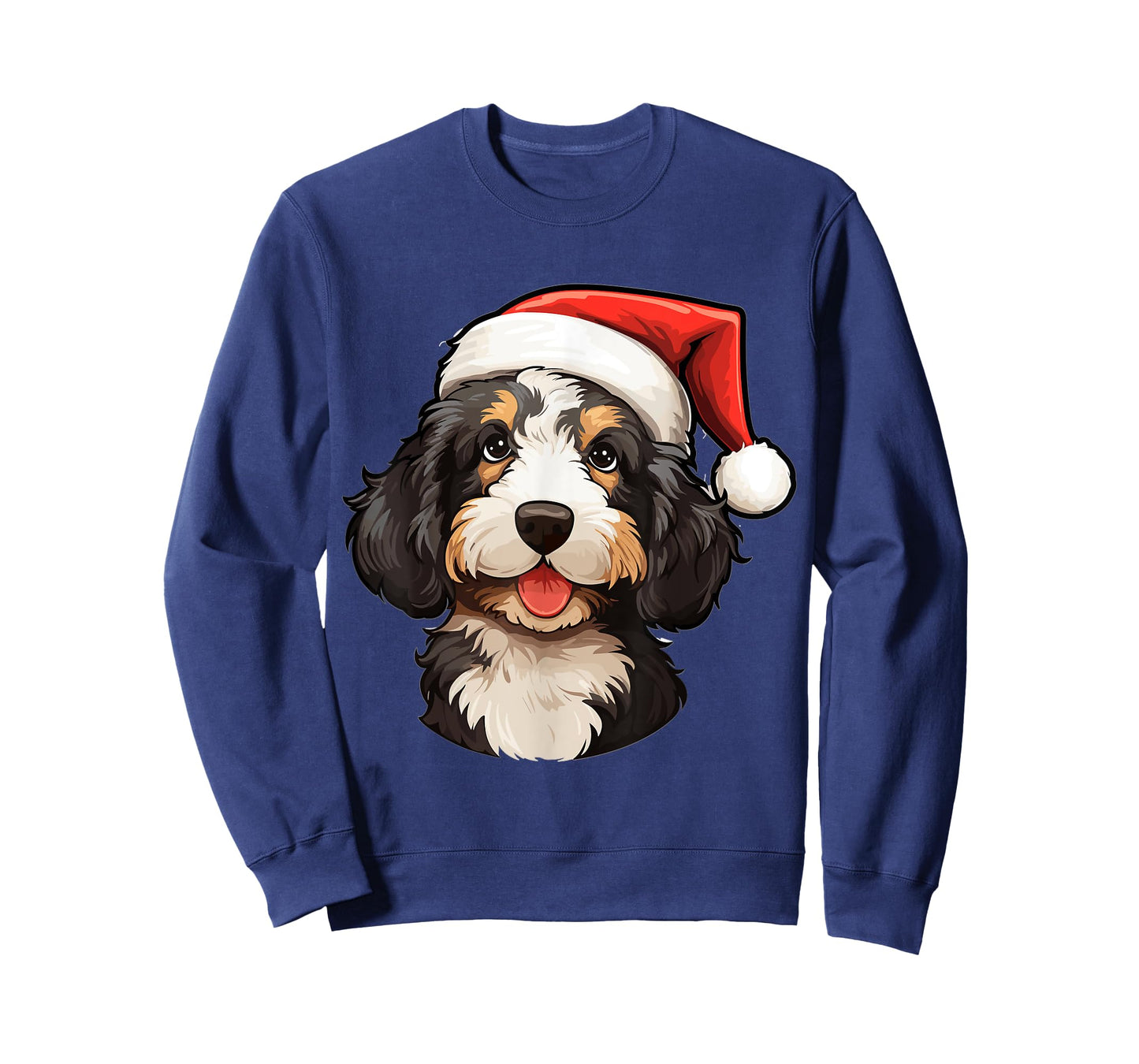 Bernedoodle Dog Breed with a Christmas Hat Men Women Kids T-Shirt