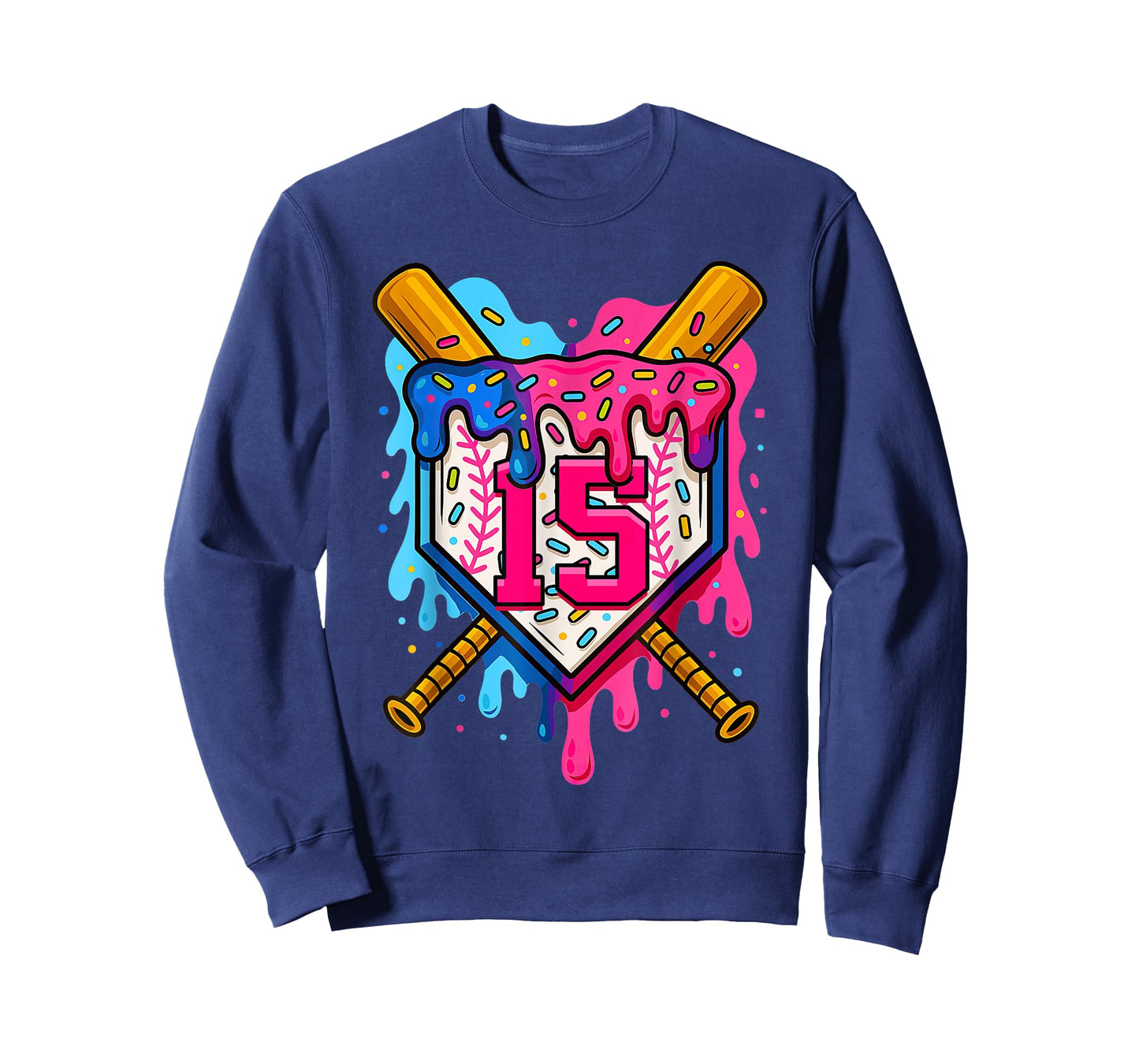 15th Baseball Birthday Ice Cream Drip Boys Girls 15 Years T-Shirt