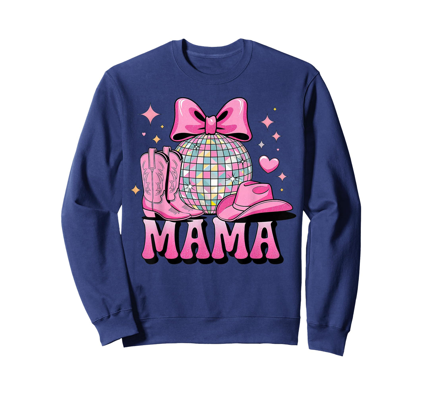 Pink Cowboy Hat Western Cowgirl Mama Bow Groovy Country Mom T-Shirt
