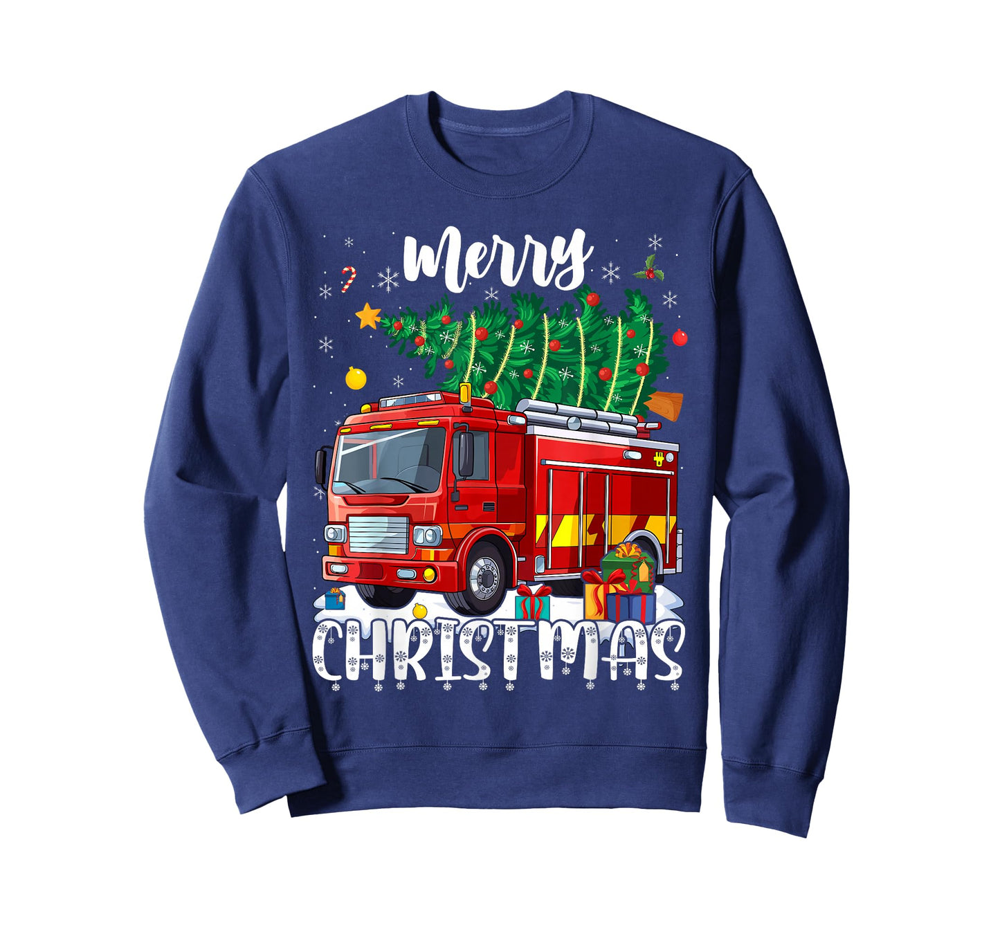 Merry Christmas Tree Firetruck Pajama Firefighter Fireman T-Shirt