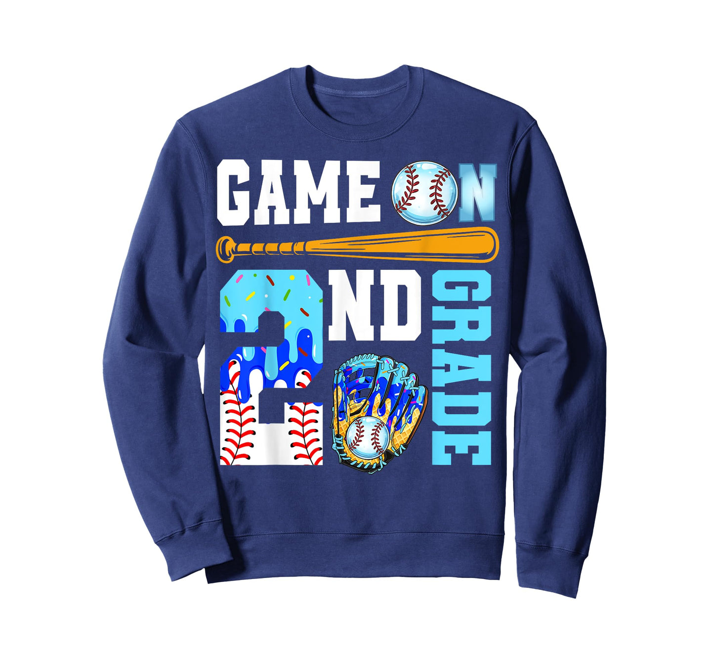 2nd Grade Back To School Baseball Drip Ice Cream Game On T-Shirt