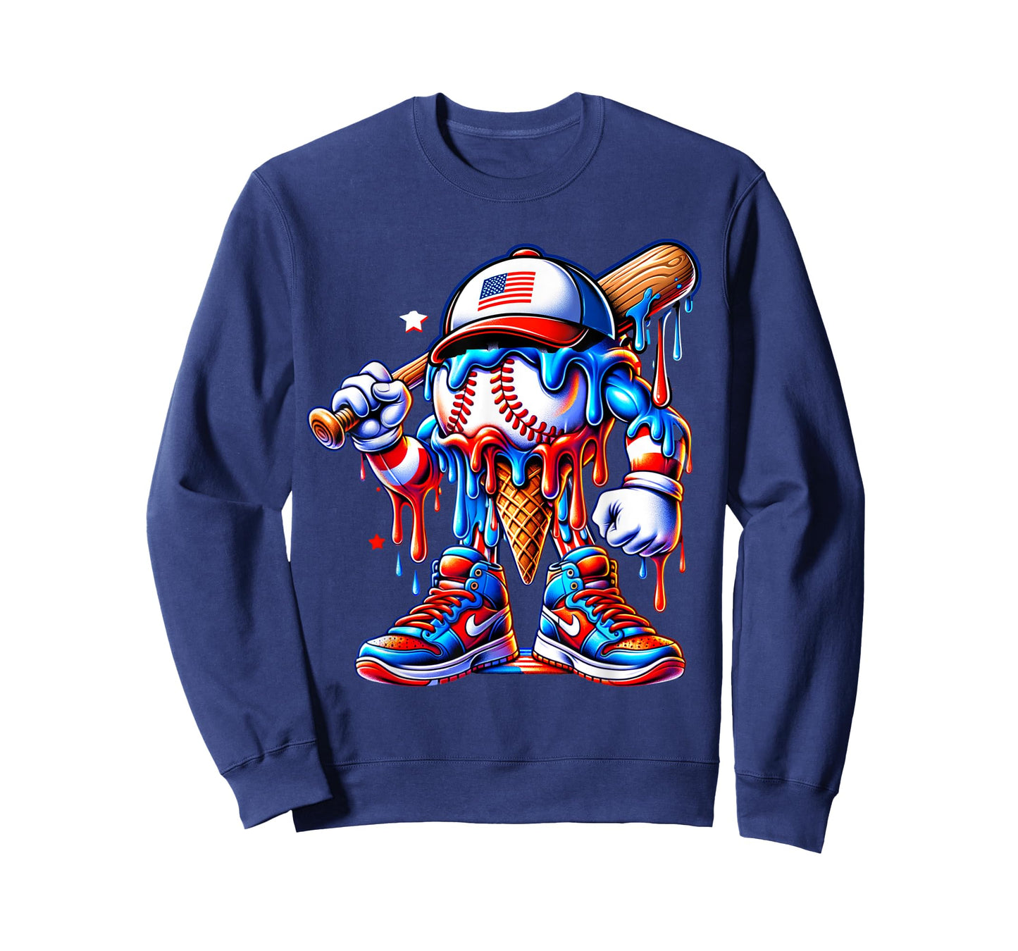 4th of July Red White and Blue Baseball Ice Cream Drip Boys T-Shirt
