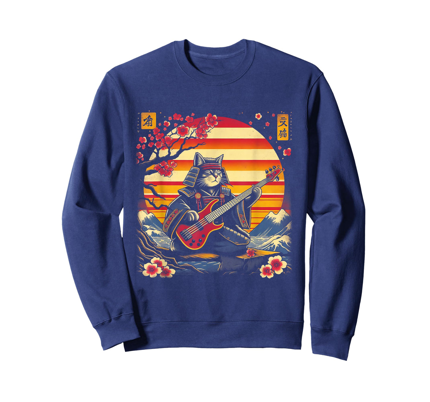 Japanese Samurai Cat Playing The Bass Ninja Kitten Warriors T-Shirt