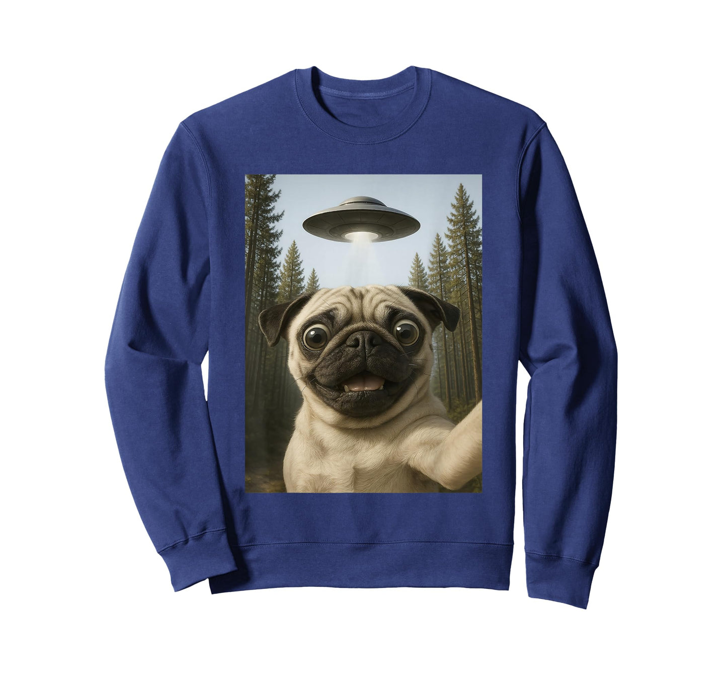 Funny Pug Selfie with UFO Alien Dog Humor for Pug Lover T-Shirt