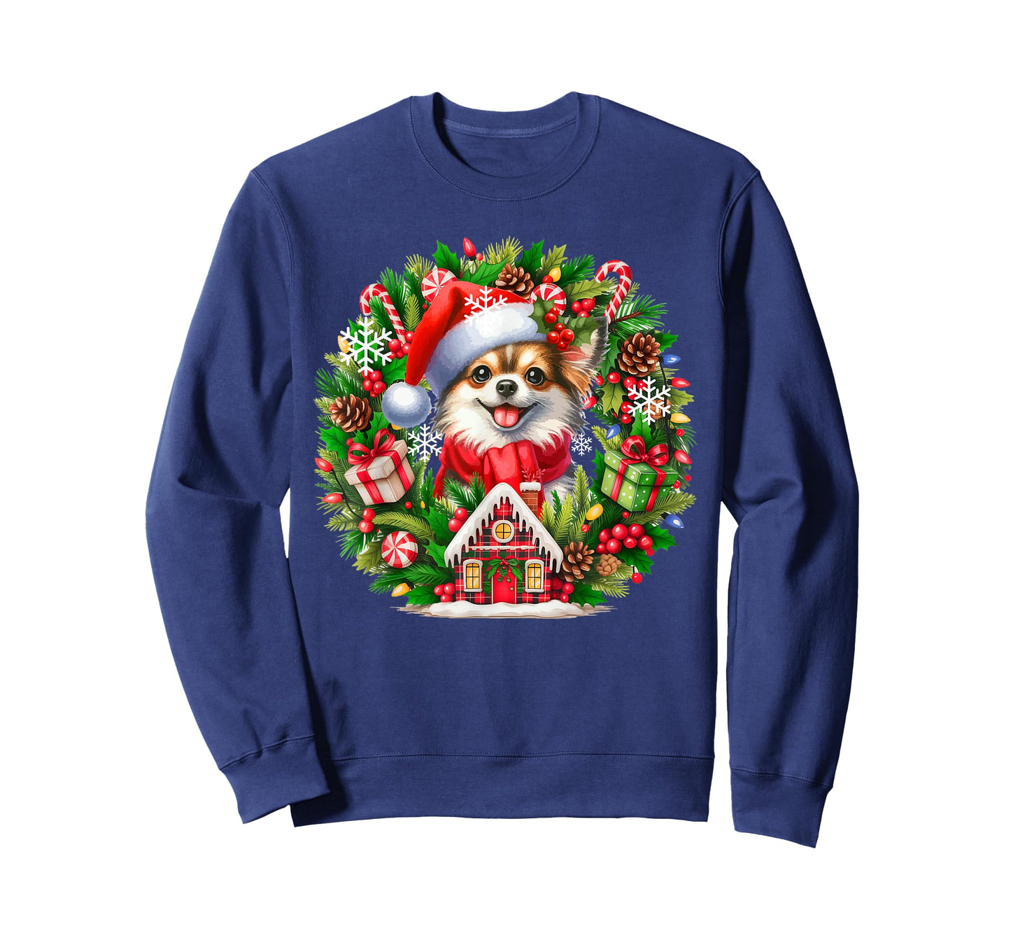 Santa Chihuahua Christmas Floral Circle Matching Owner Kids T-Shirt