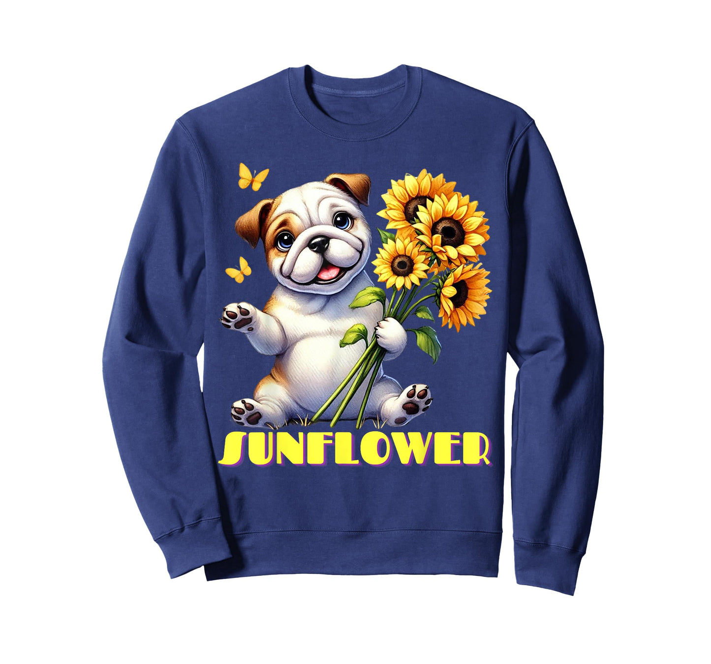 A Cute Bulldog Dog Holding Sunflower Bouquet T-Shirt