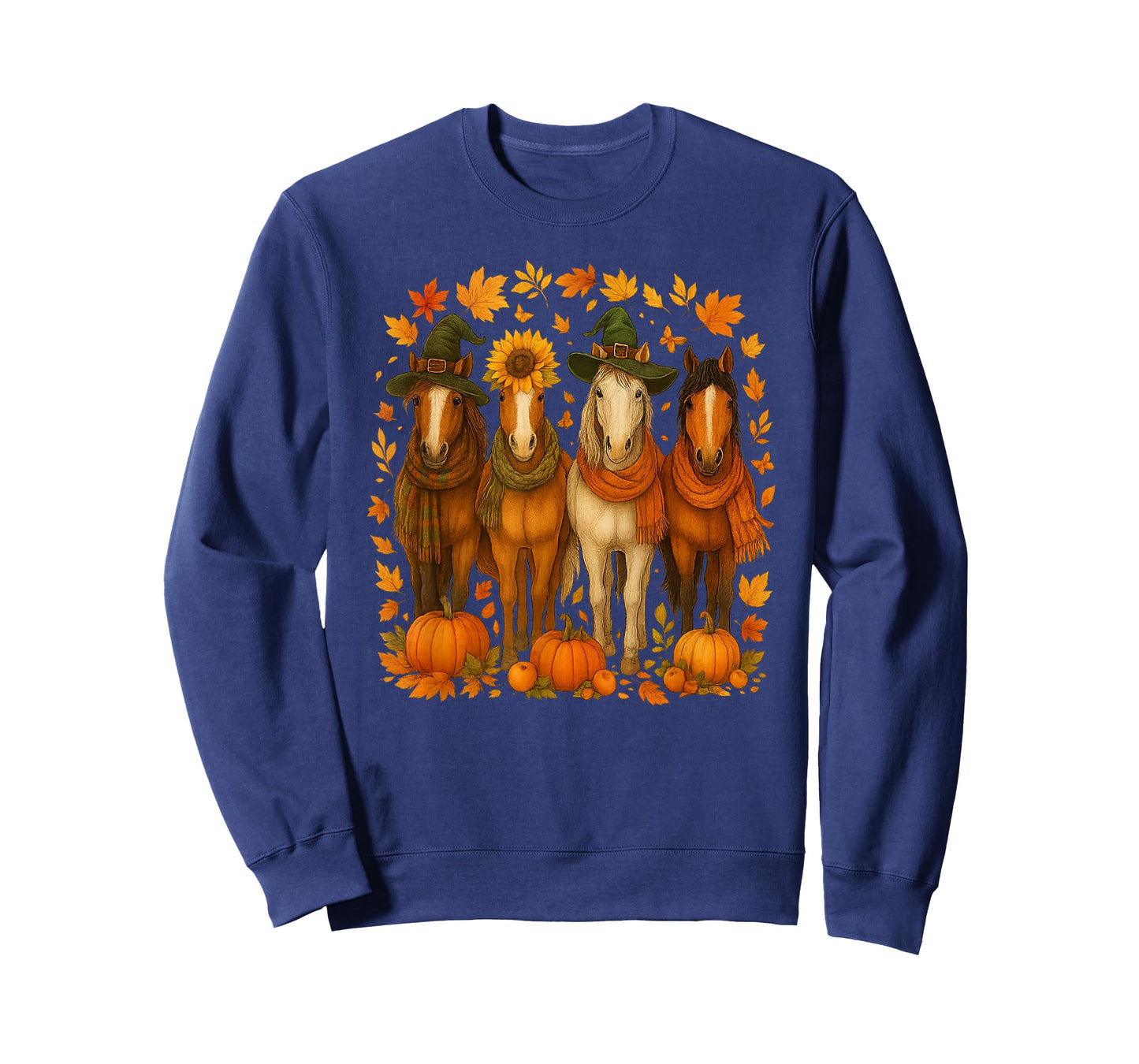Fall Horse Thanksgiving Horse Autumn Leaves Western Horses T-Shirt
