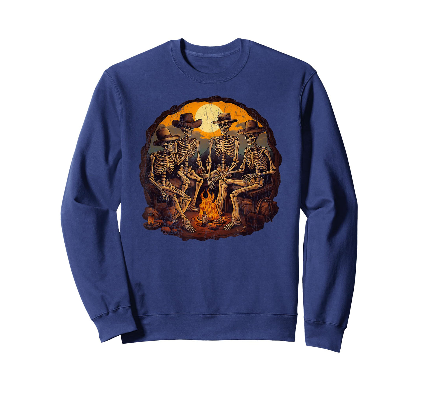 Cowboy skeletons sitting on the fire retro distress T-Shirt