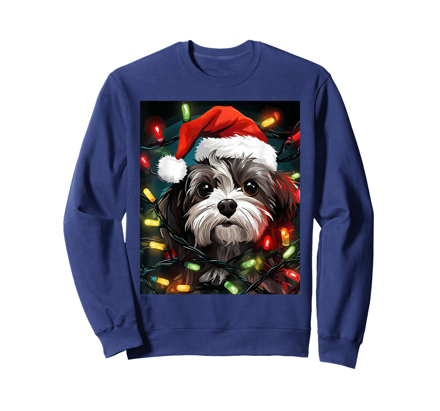 Xmas Shichon Dog Tangled Christmas Lights T-Shirt for Men Women Kids