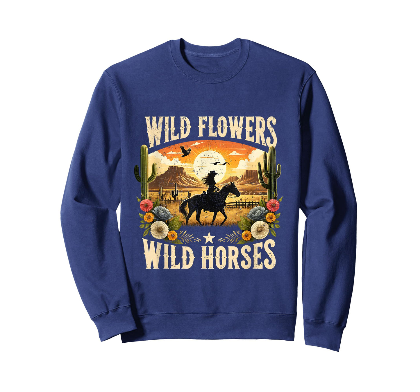 Wild Flowers Cowgirls Riding Horses Retro Western T-Shirt