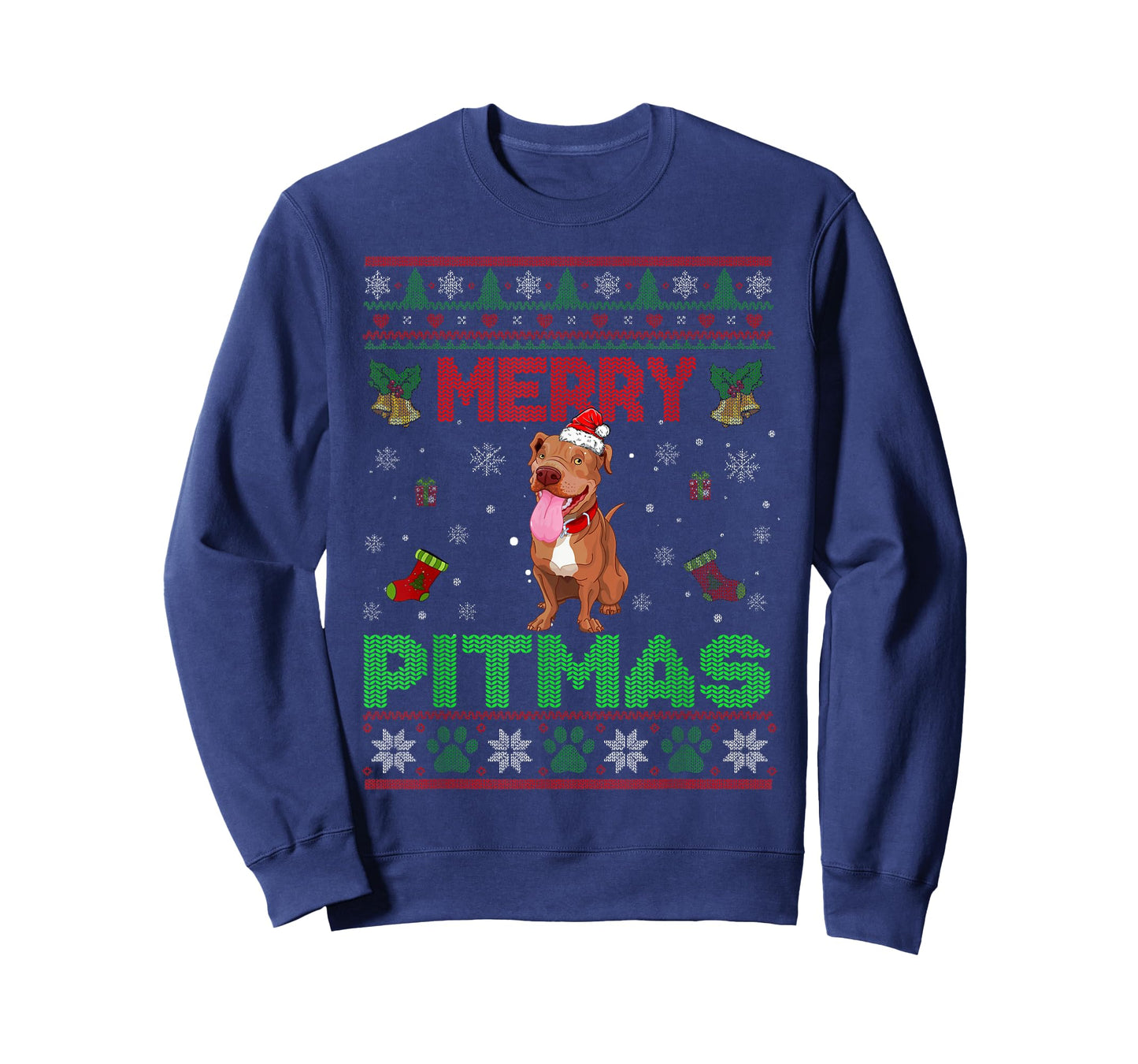 Merry Pitmas Funny Pit Bull Christmas Sweater Gifts T-Shirt