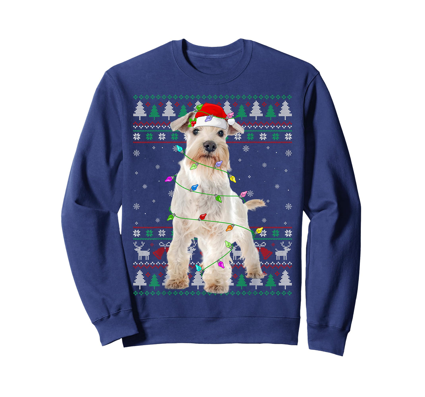 Miniature White Schnauzer Dog Christmas Ugly Sweater Xmas T-Shirt