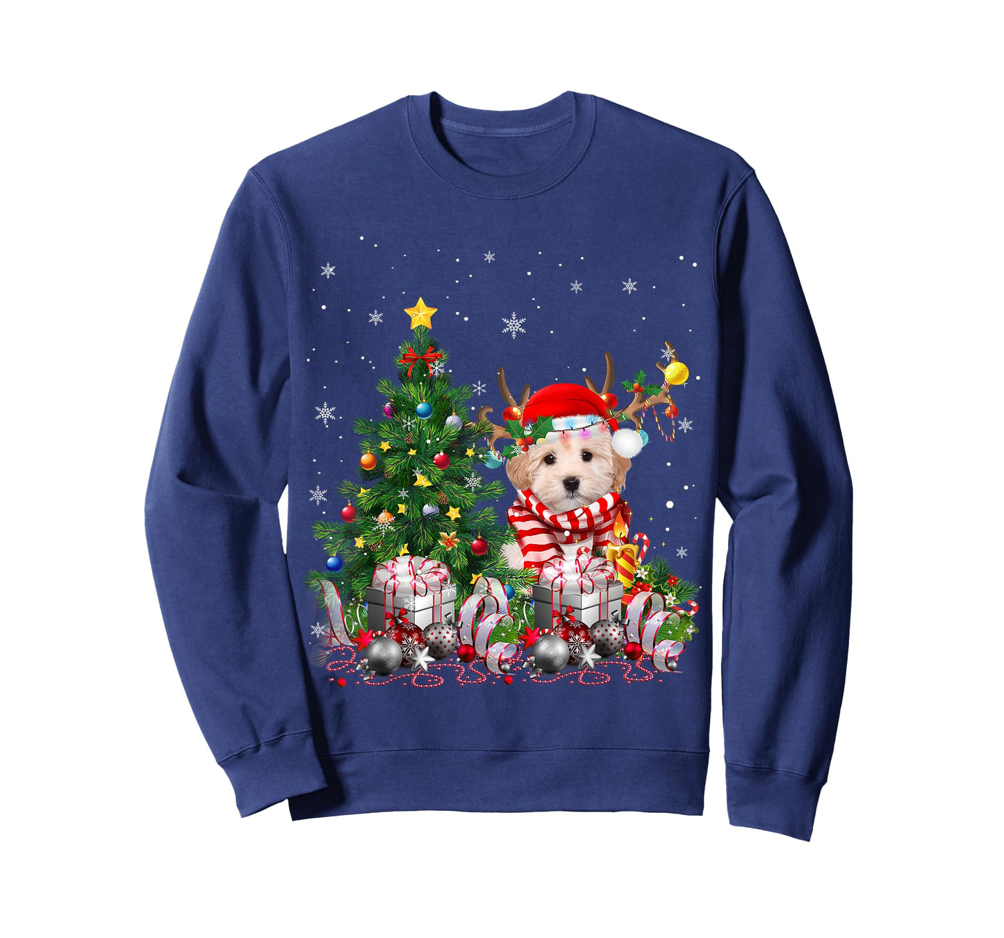 Maltipoo Dog Christmas Tree Lights Santa Pajamas Xmas T-Shirt for Men Women Kids