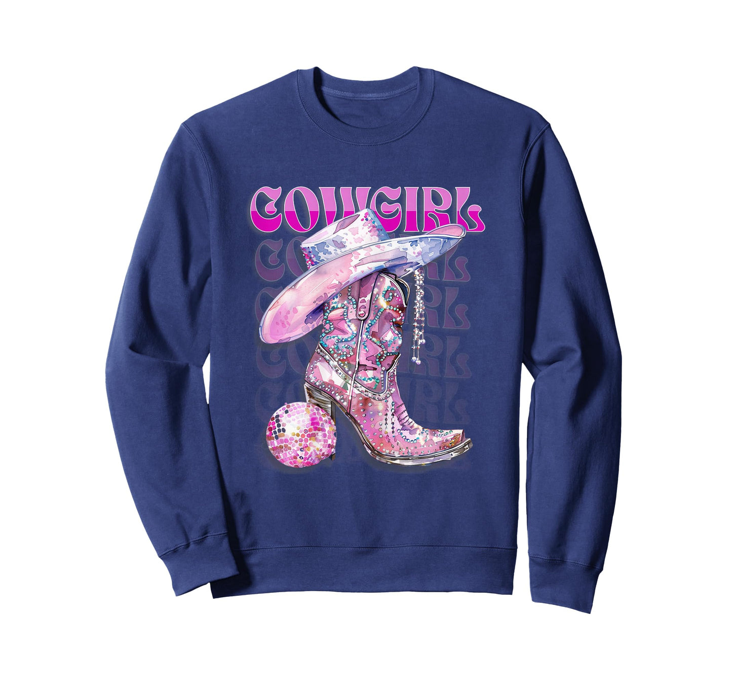 Pink Cowgirl Boots Disco Western Country Cow Girl Coastal T-Shirt