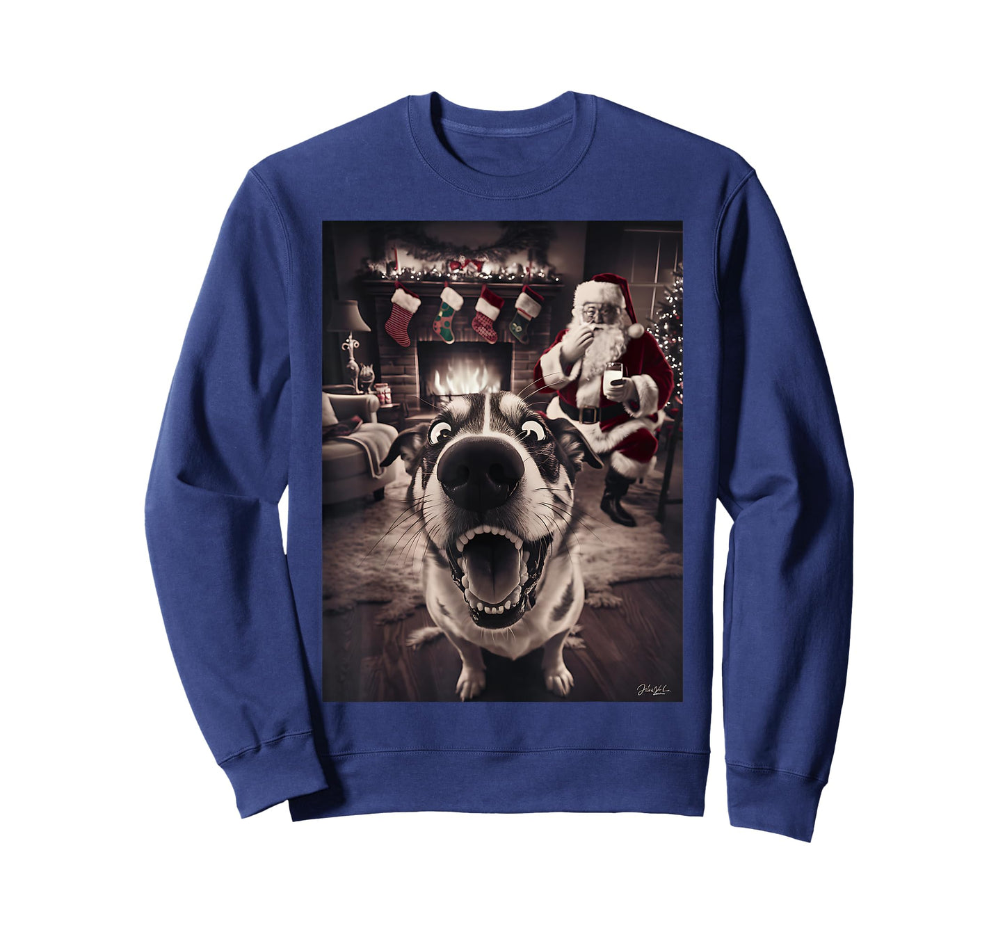 Funny Dog Selfie With Santa Xmas Christmas T-Shirt for Men Women Girls Kids
