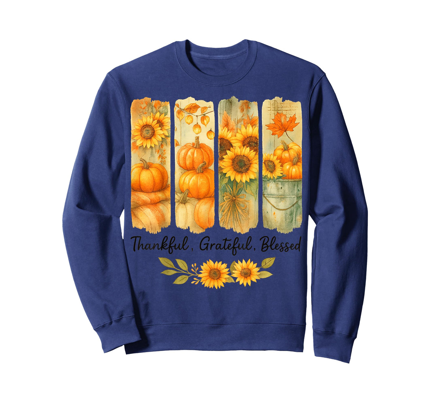Thankful Grateful Blessed Pumpkin Flowers Funny Thanksgiving T-Shirt