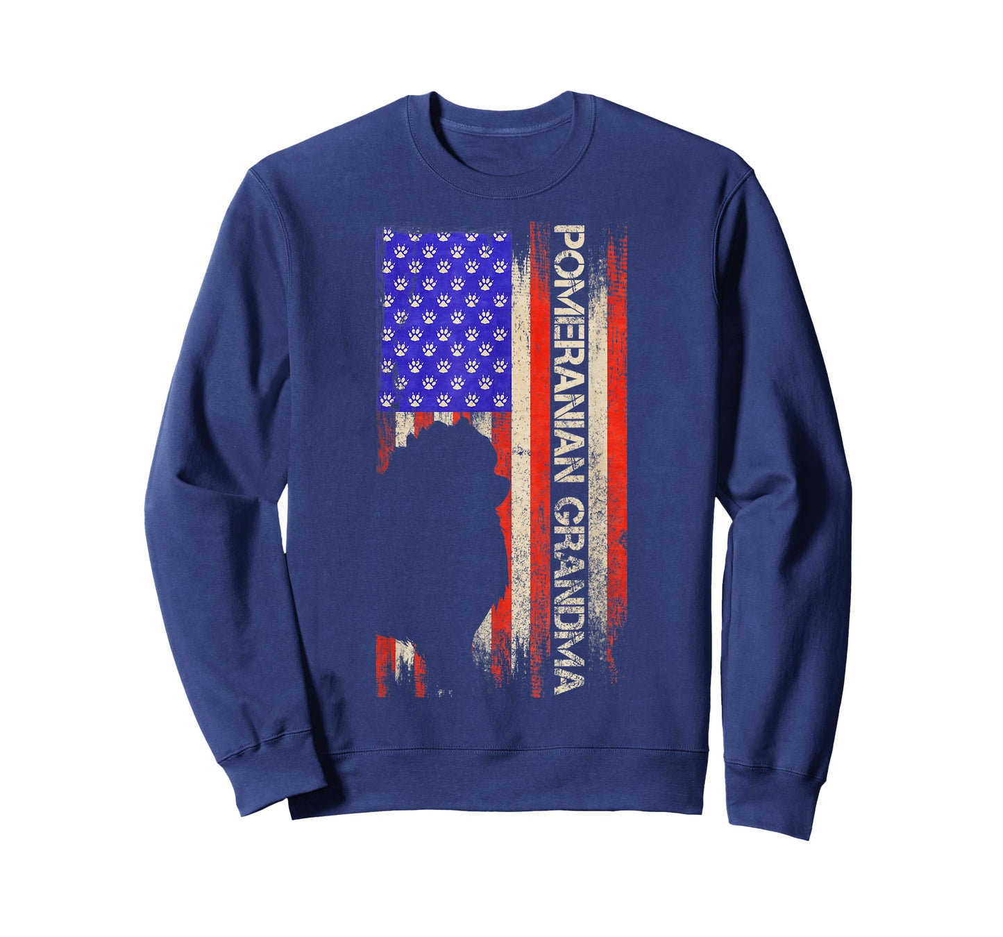 Vintage USA Flag Proud Pomeranian Dog Grandma Pom Silhouette Women Kids Men T-Shirt