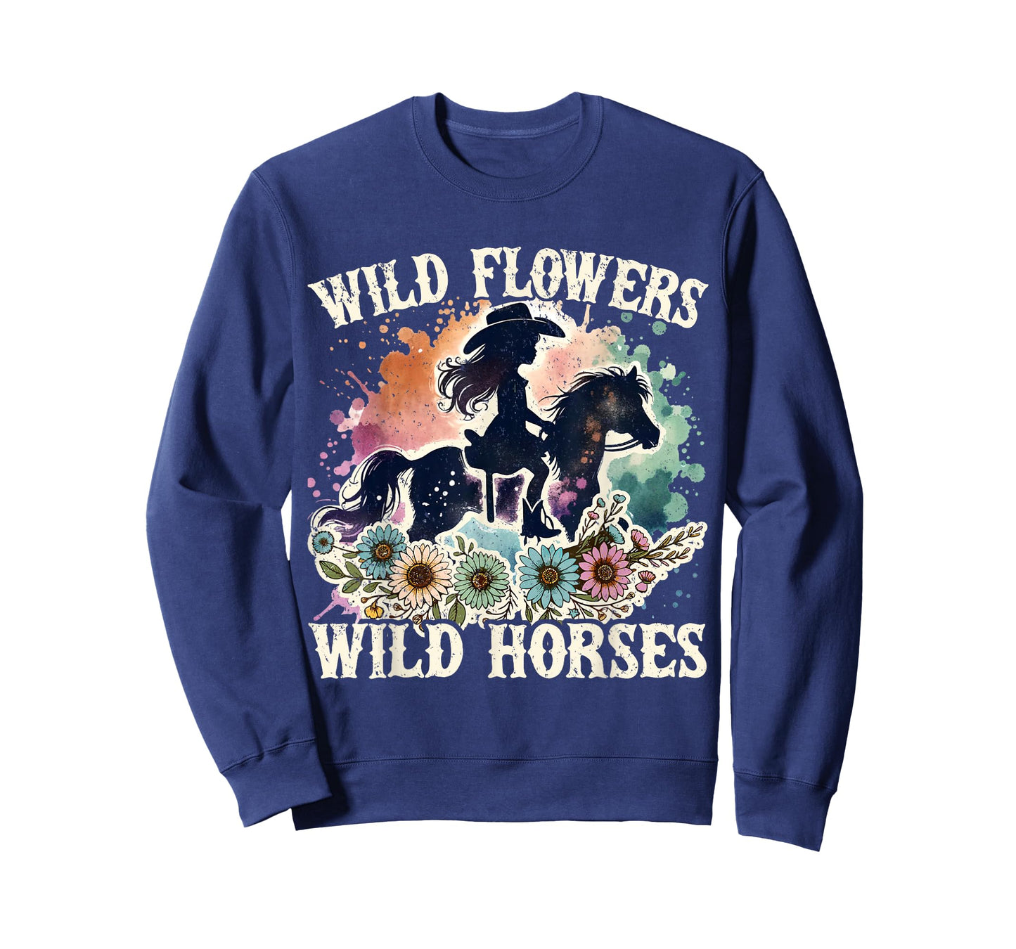 Wild Flowers Wild Horses Retro Southern Sunset Cowgirl Women T-Shirt