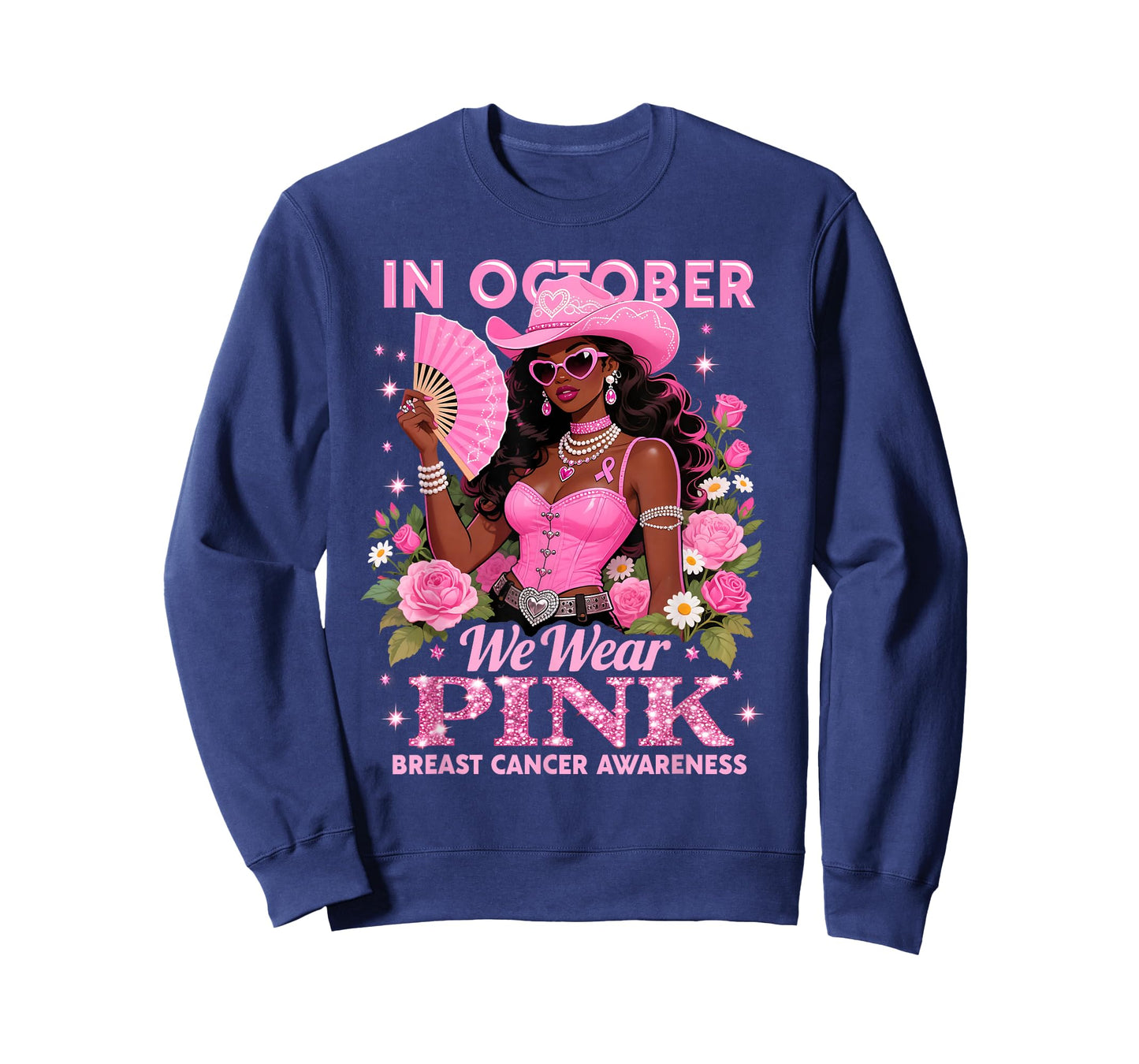 in October We Wear Pink Cowgirl Awareness Art T-Shirt