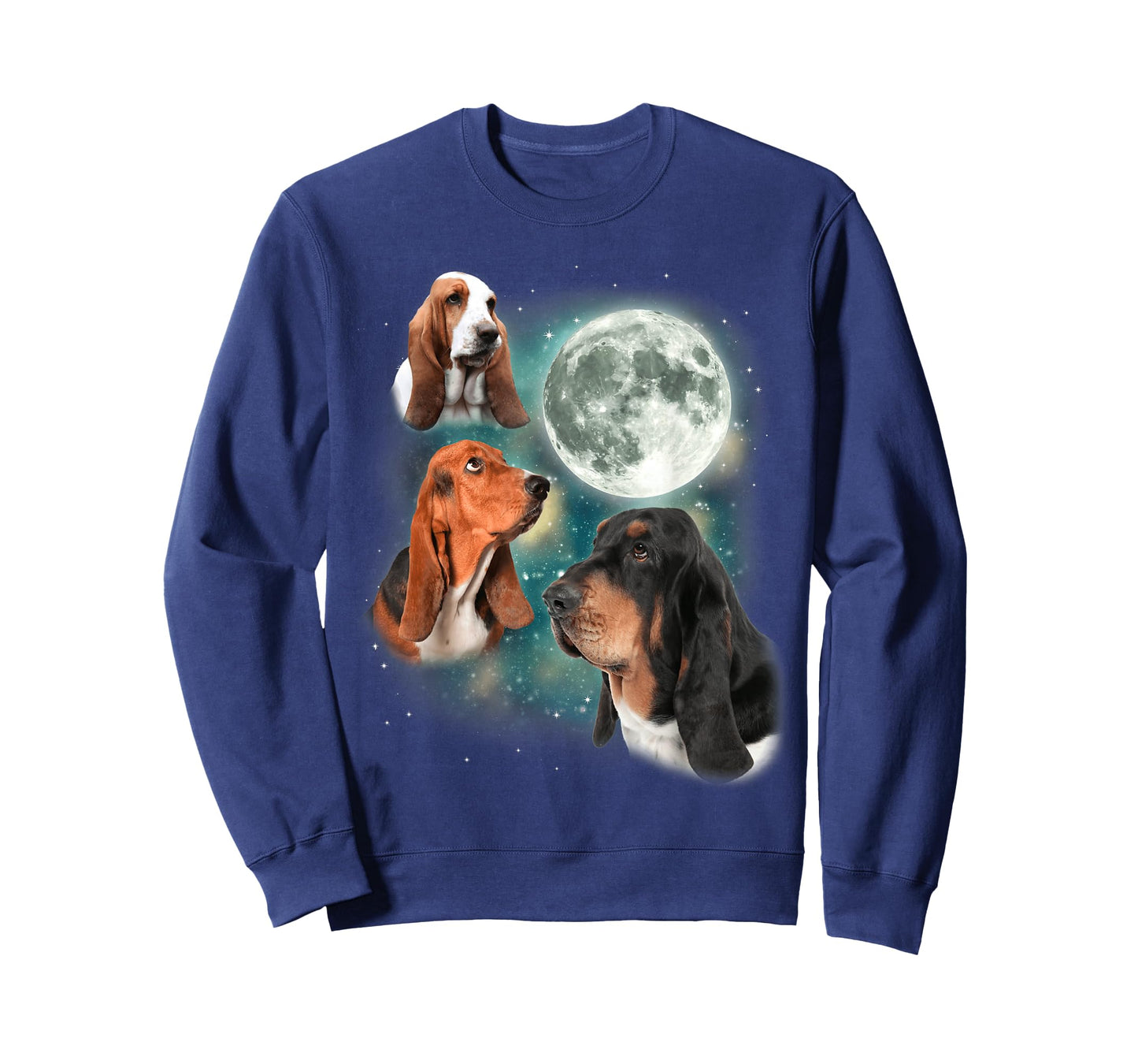 Basset Hound Moon | 3 Funny Canines Howl at Moon Cute Dog T-Shirt
