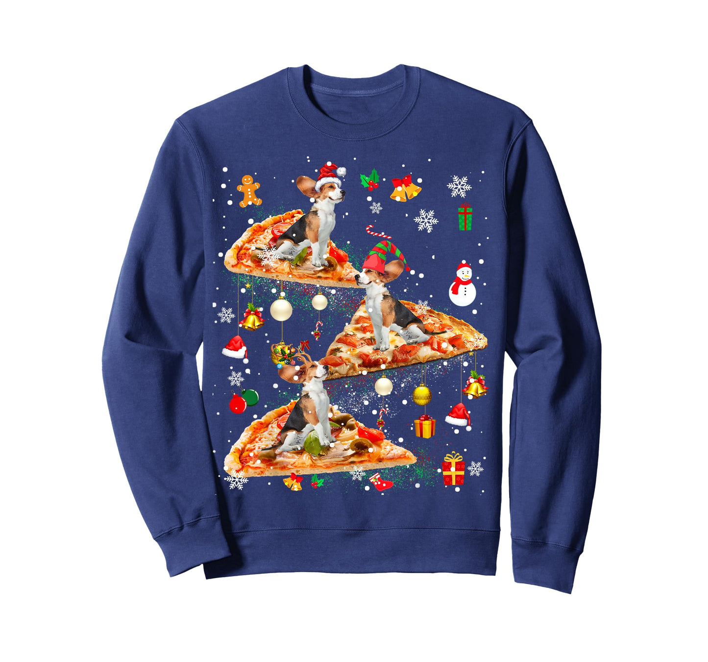 Santa Reindeer Elf Beagle Riding Pizza Galaxy Ornaments T-Shirt