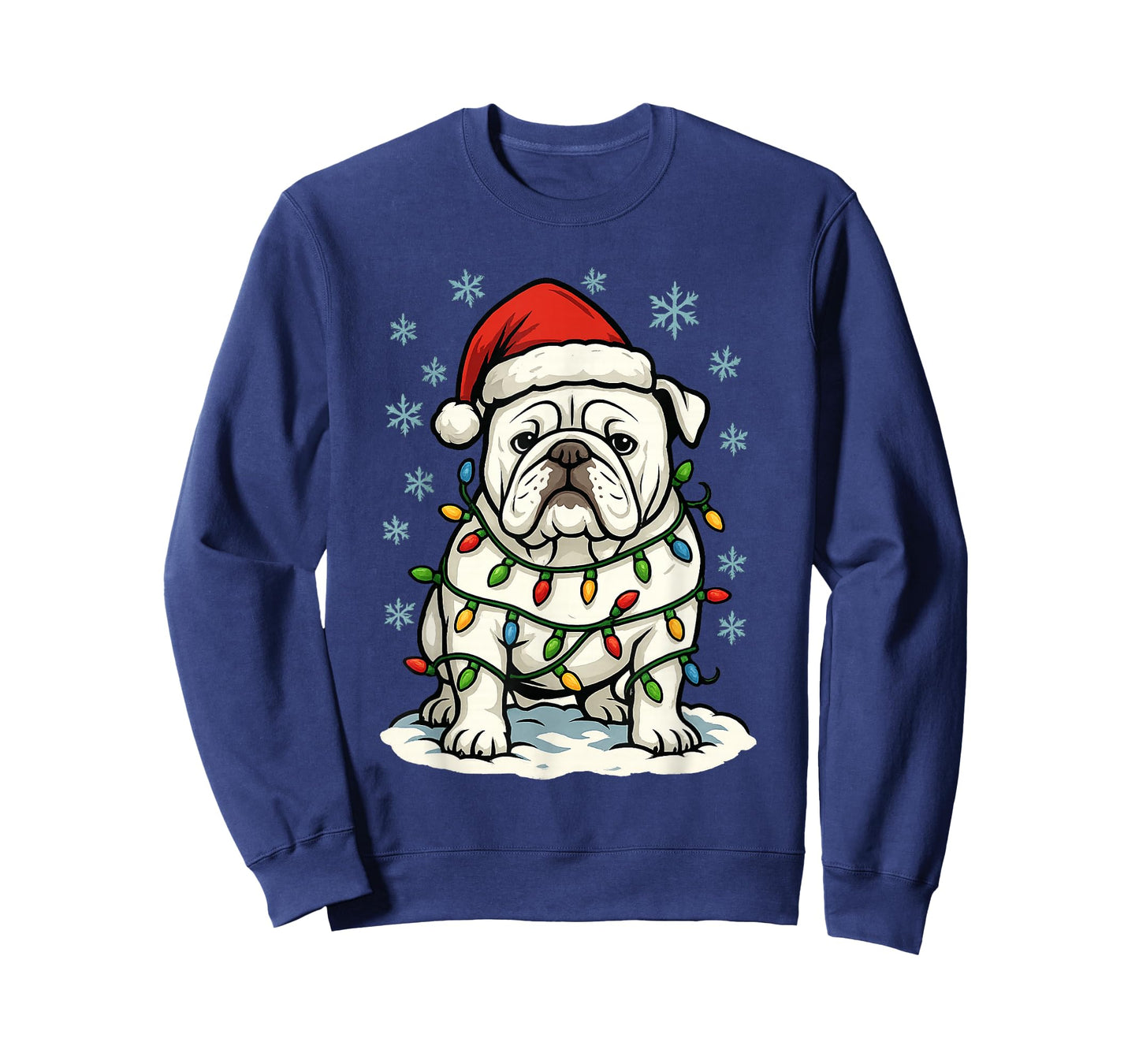 Christmas Lights Wrapped On Cute White English Bulldog Lover T-Shirt