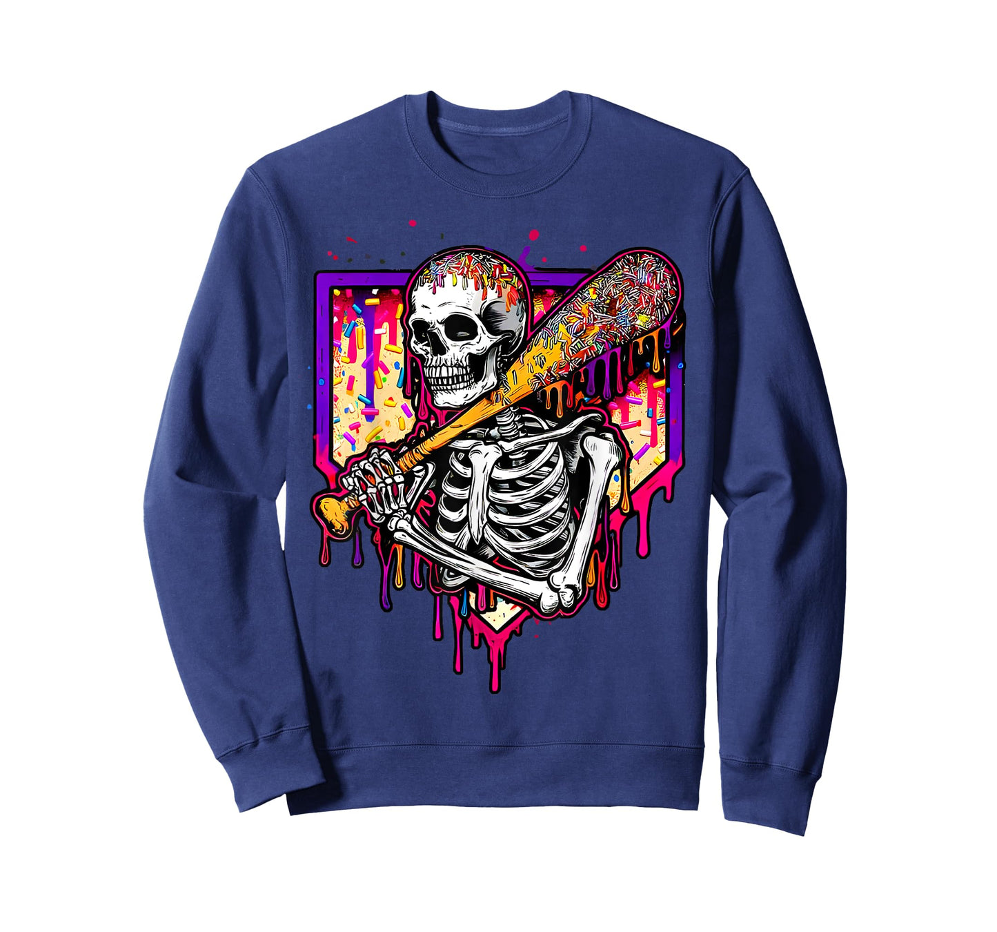 Spooky Baseball Skeleton Ice Cream Drip Home Plate Halloween T-Shirt