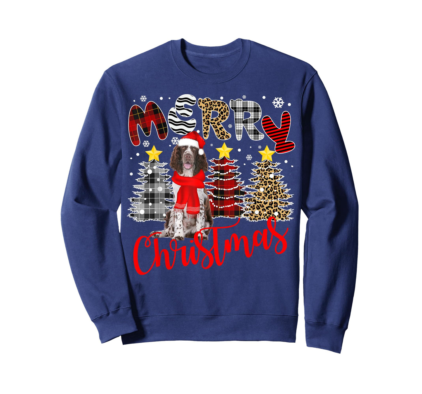 English Springer Spaniel Christmas Tree Leopard Plaid Print T-Shirt