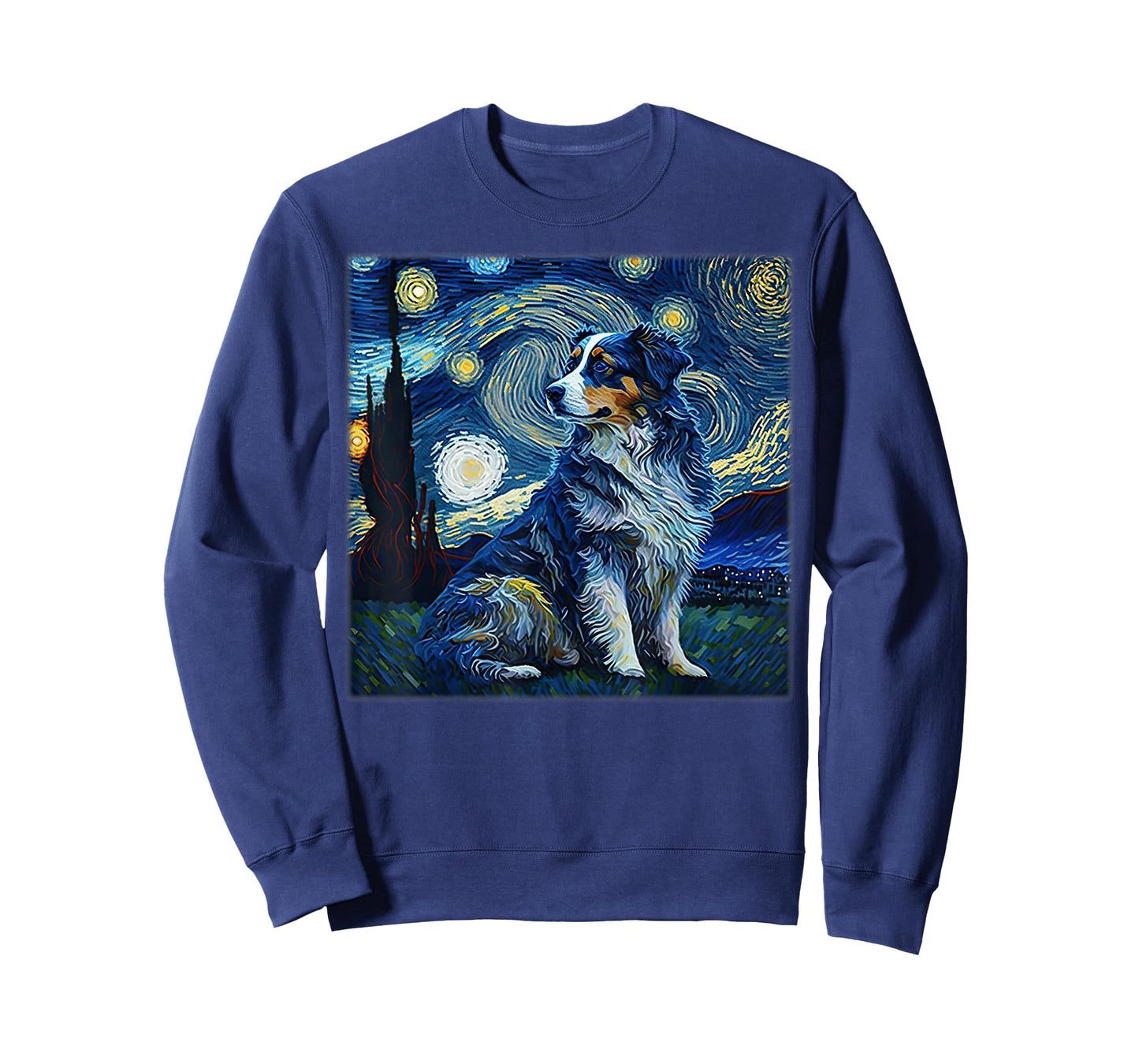 Surrealism Starry Night Australian Shepherd Dog T-Shirt