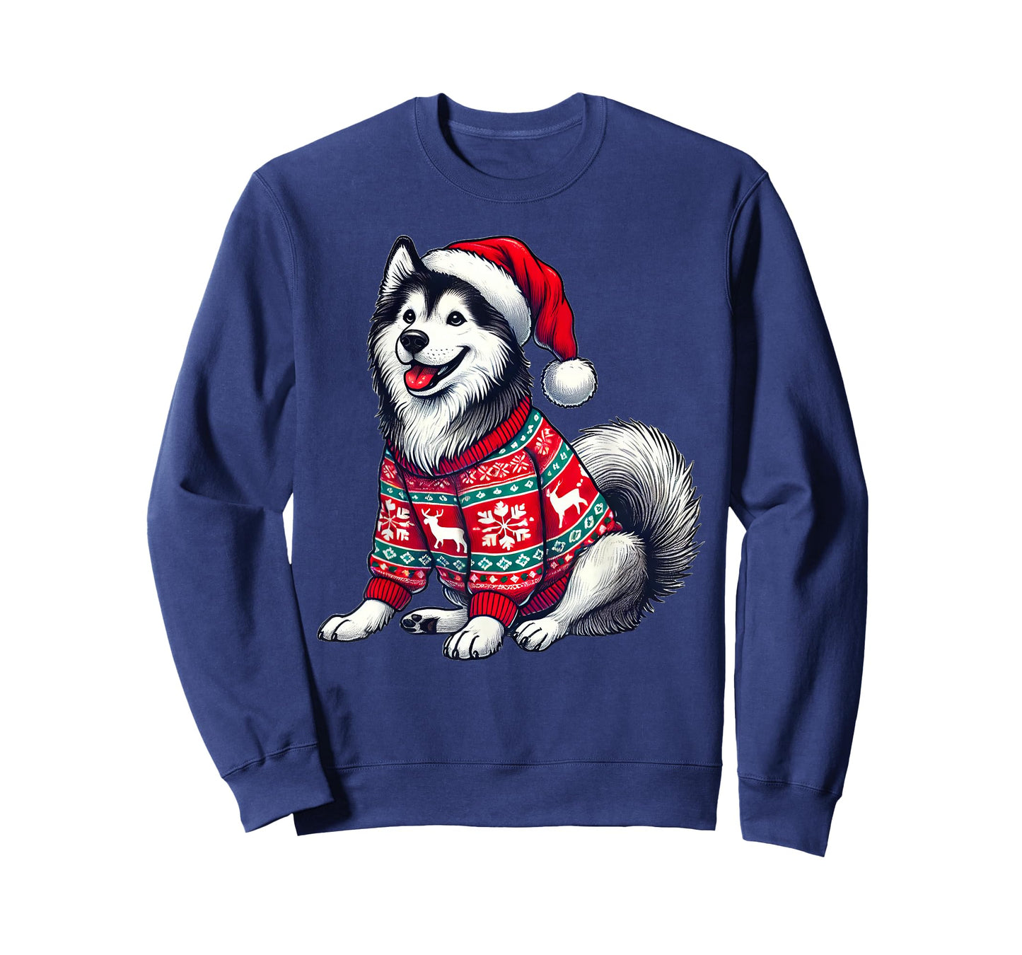 Siberian Husky Dog Ugly Sweater Santa Hat Christmas T-Shirt