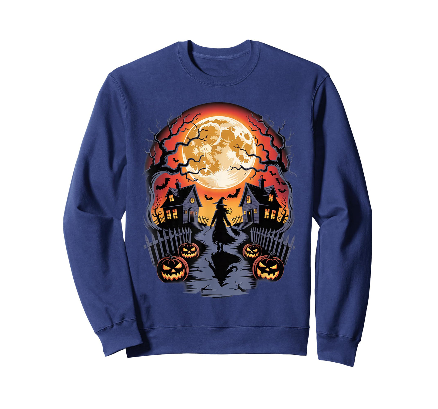 Witchy Halloween Night with Pumpkins and Moon Design T-Shirt