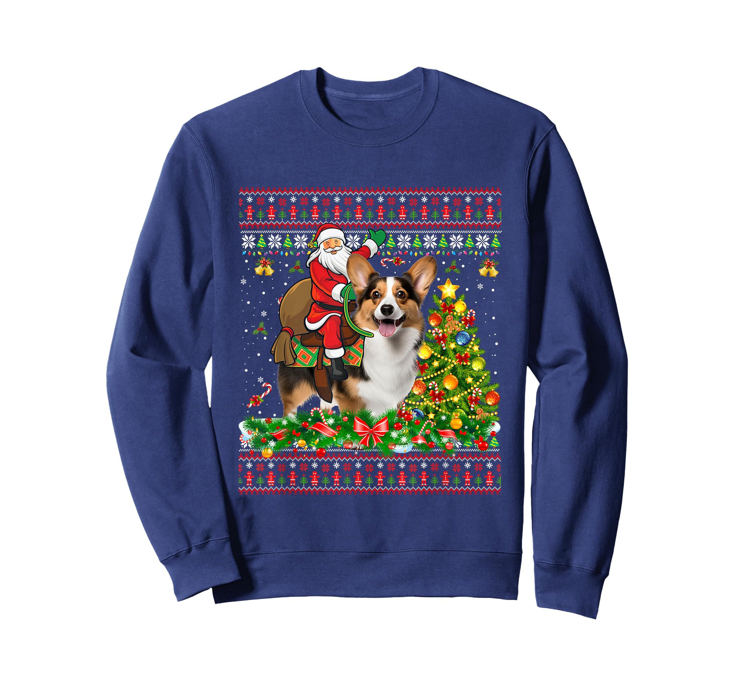 Xmas Sweater Ugly Santa Riding Corgi Dog Christmas T-Shirt