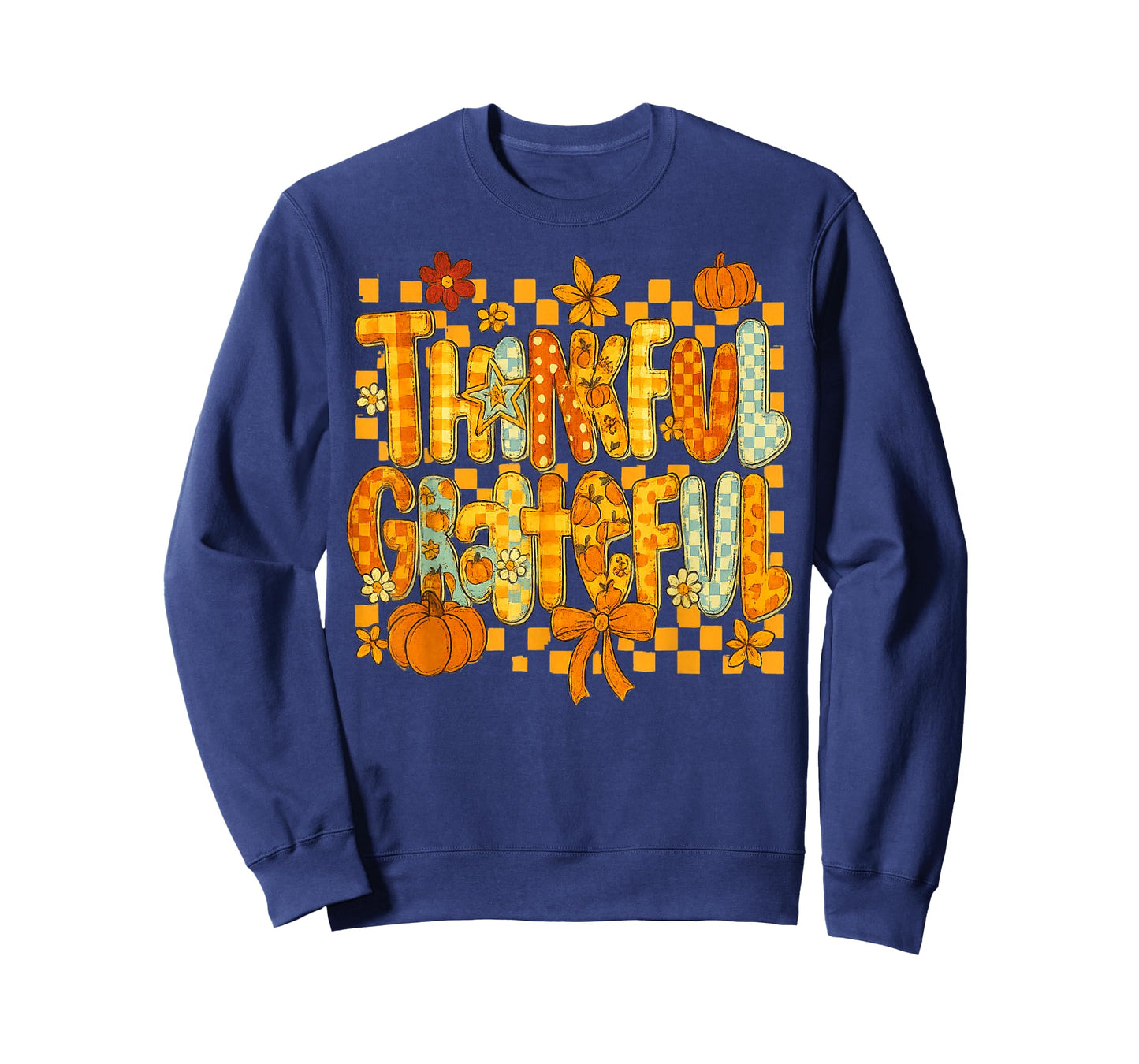 Thankful Grateful Funny Pumpkin Flowers Funny Thanksgiving T-Shirt